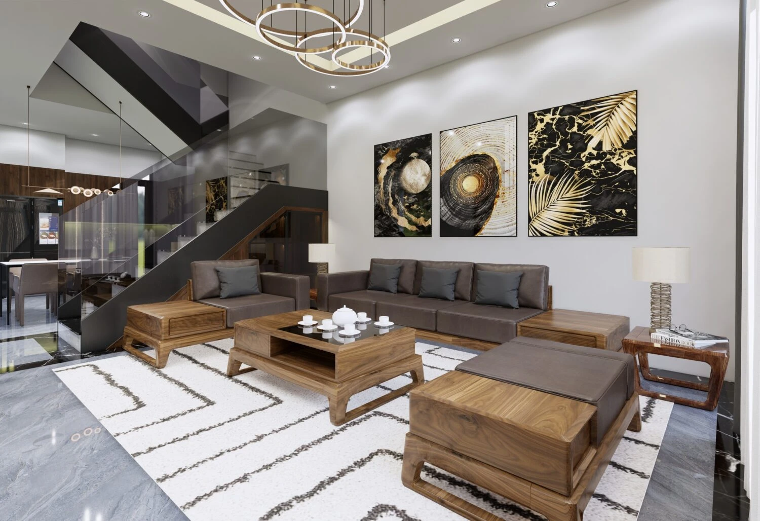 Living Room - Dining Room Modern Enscape SketchUp Model Download Free ID 218000179 (Kim Phong)