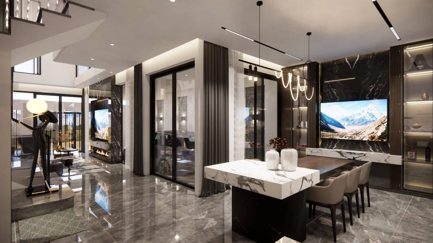 Living Room - Dining Room Modern Enscape SketchUp Model Free Download ID 218000143 (Trung Kien)