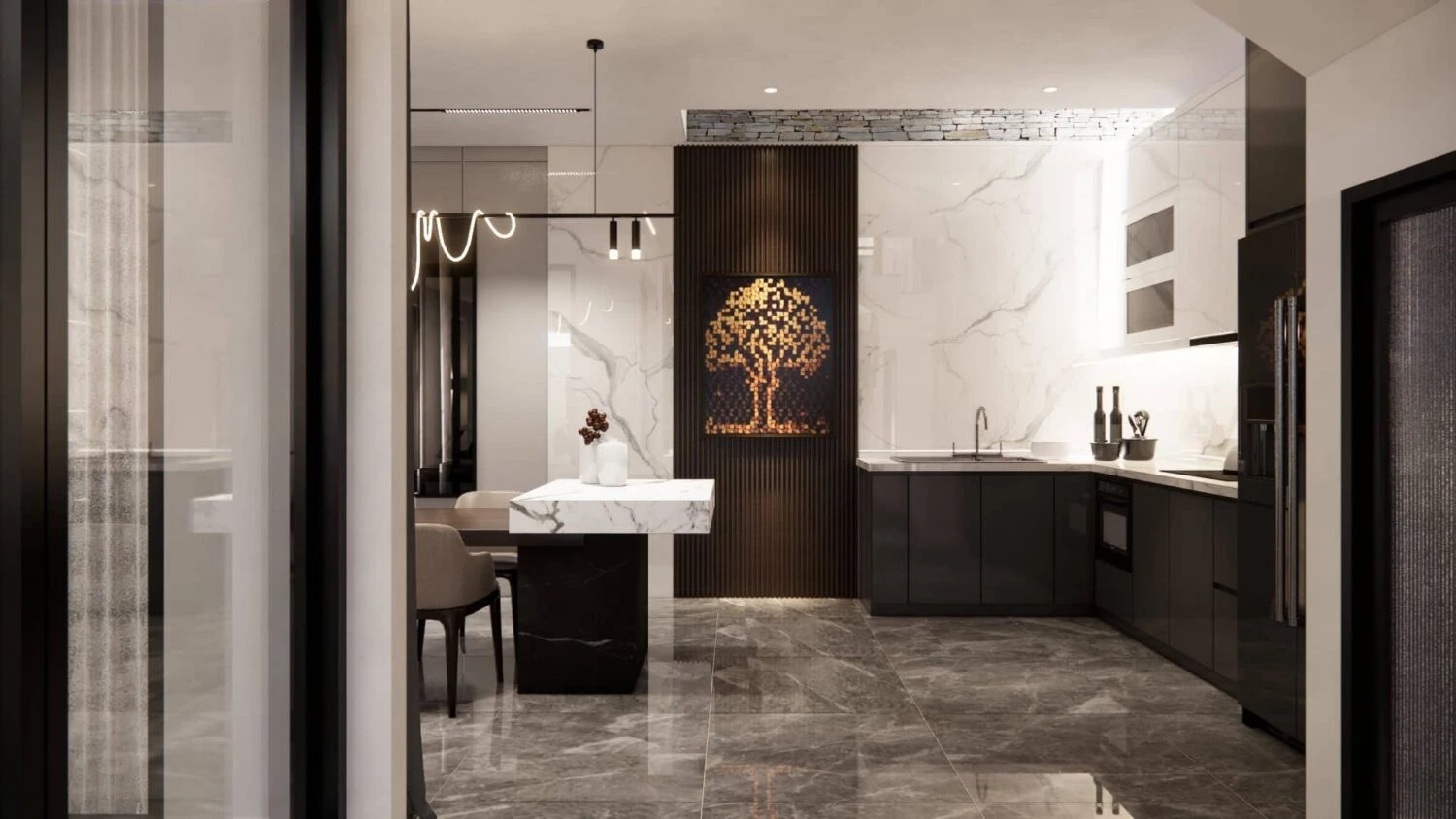 Living Room - Dining Room Modern Enscape SketchUp Model Free Download ID 218000143 (Trung Kien)