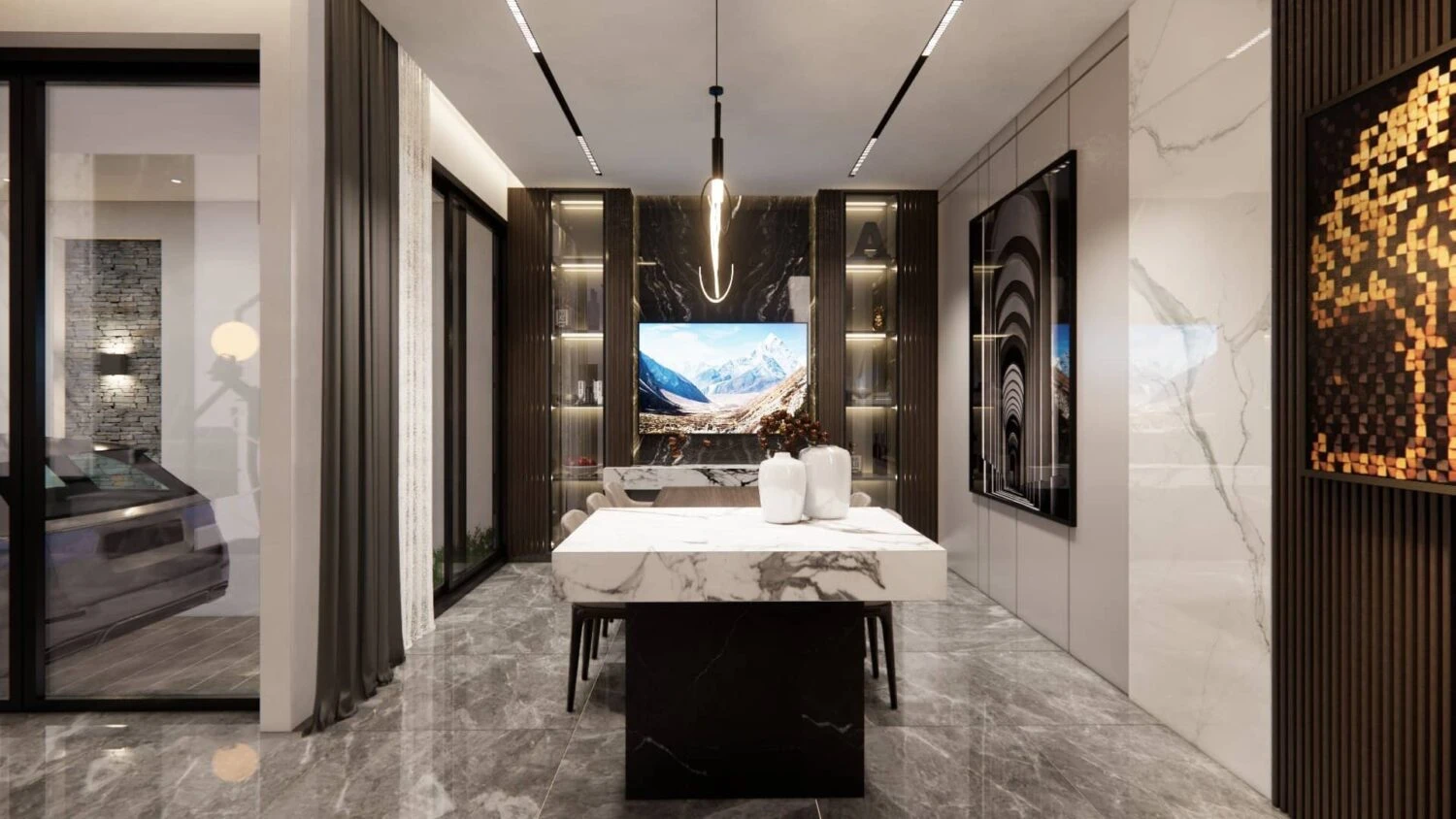 Living Room - Dining Room Modern Enscape SketchUp Model Free Download ID 218000143 (Trung Kien)