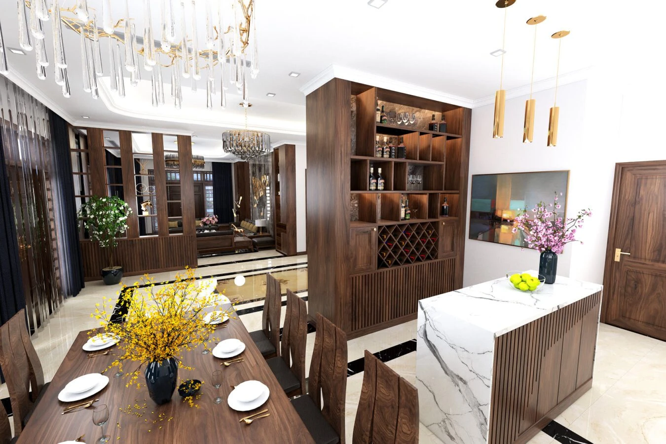 Living Room - Dining Room Modern Vray 3D Model Free Download SketchUp ID 218000125 (AnNa Nguyen)