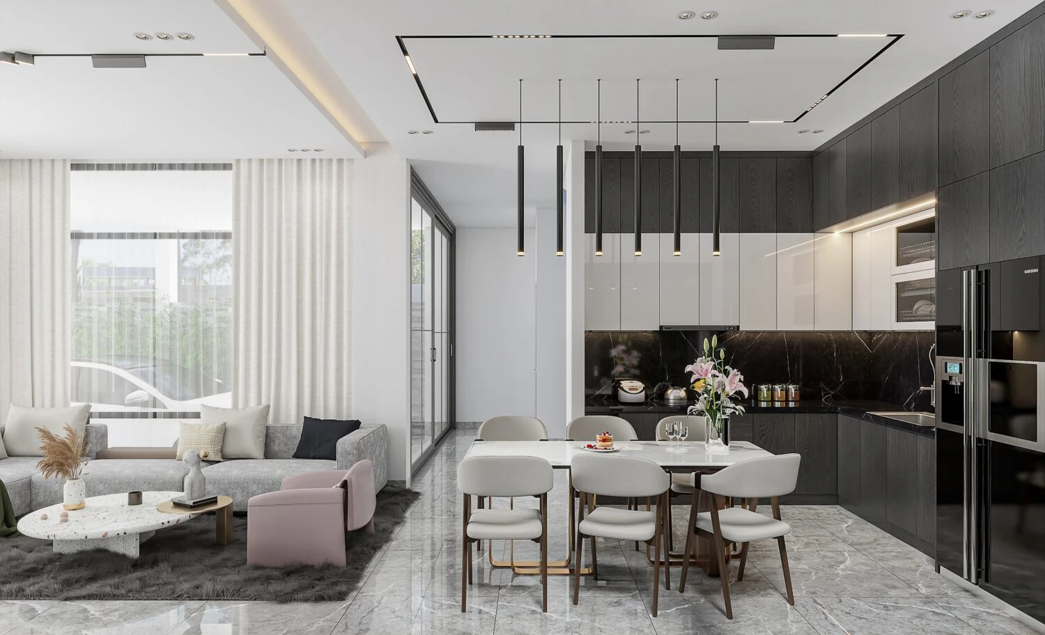 SketchUp Free Living Room - Dining Room Modern Vray SketchUp Model Free Download ID 218000173 (Kika)