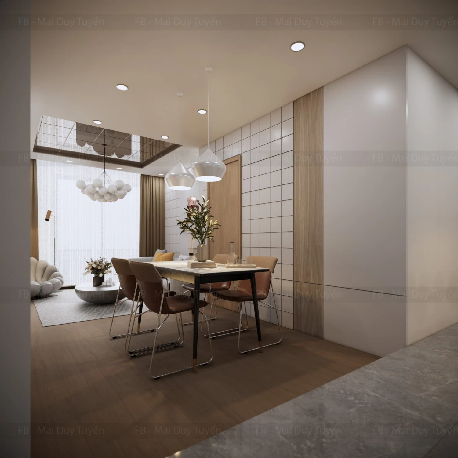 Living Room - Dining Room SketchUp Model Download Enscape Modern Free ID 218000169 (Mai Duy Tuyen)