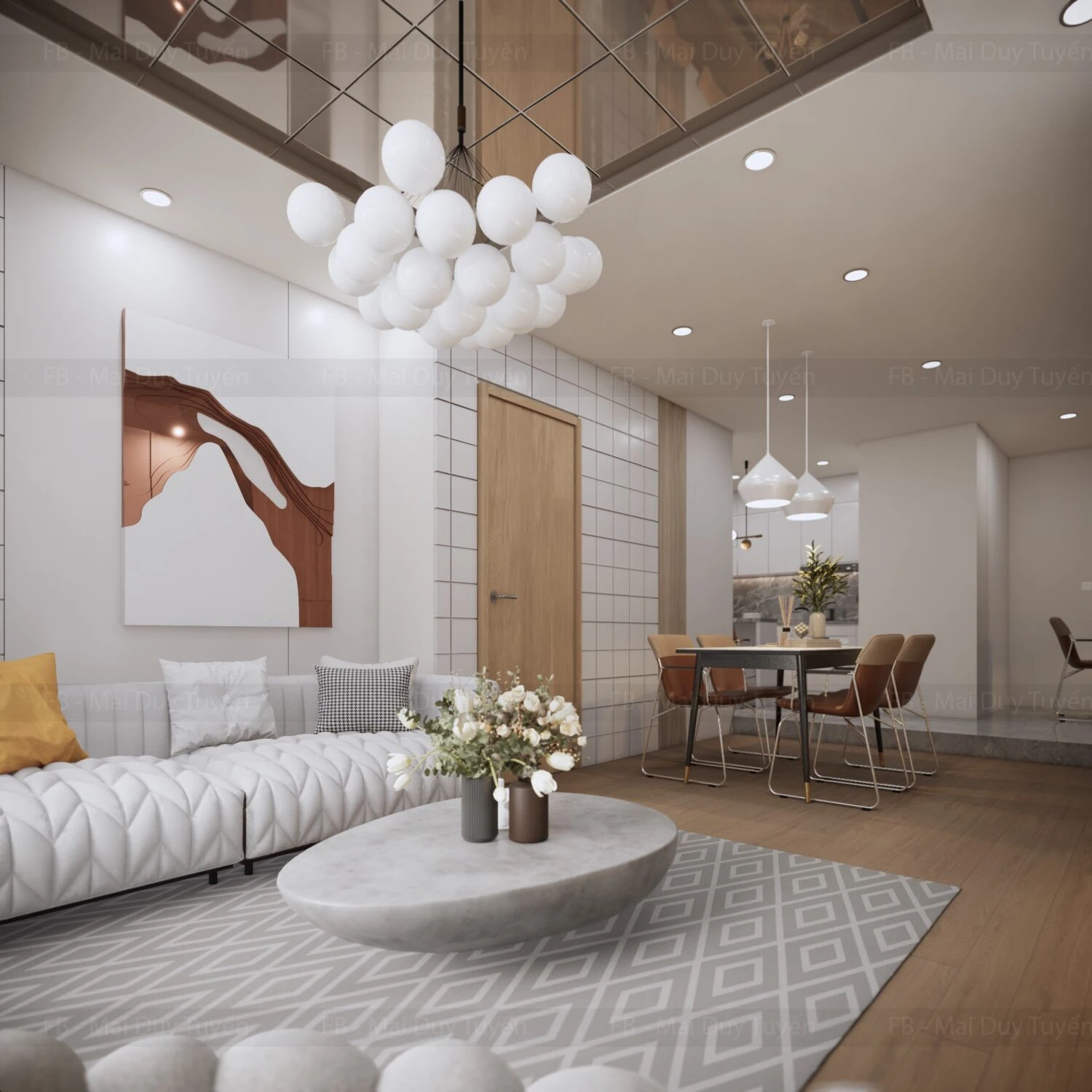 Living Room - Dining Room SketchUp Model Download Enscape Modern Free ID 218000169 (Mai Duy Tuyen)