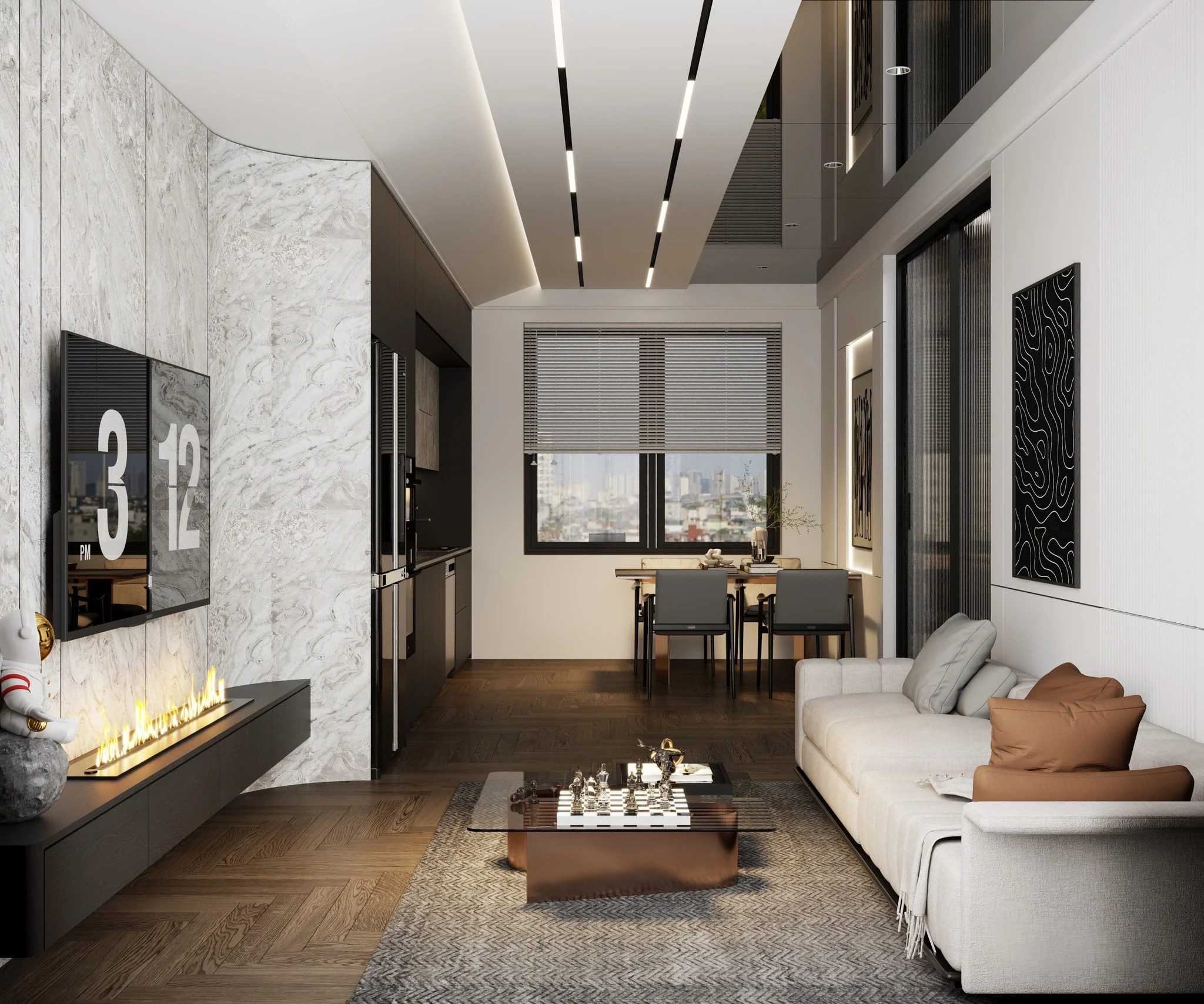 Living Room - Dining Room SketchUp Model Free Download Vray Modern ID 218000223 (Hung Duong Do)