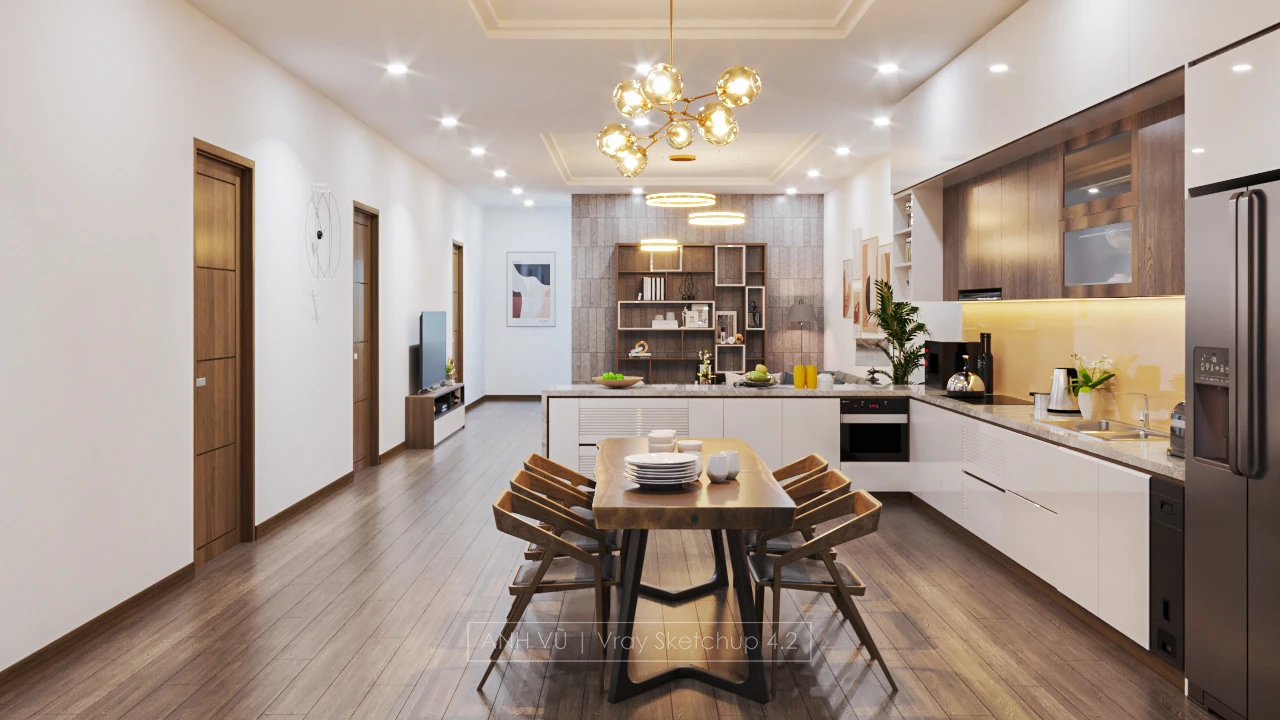 SketchUp Free Living Room - Dining Room SketchUp Model Free Vray Modern Download ID 218000151 (Anh Vu)