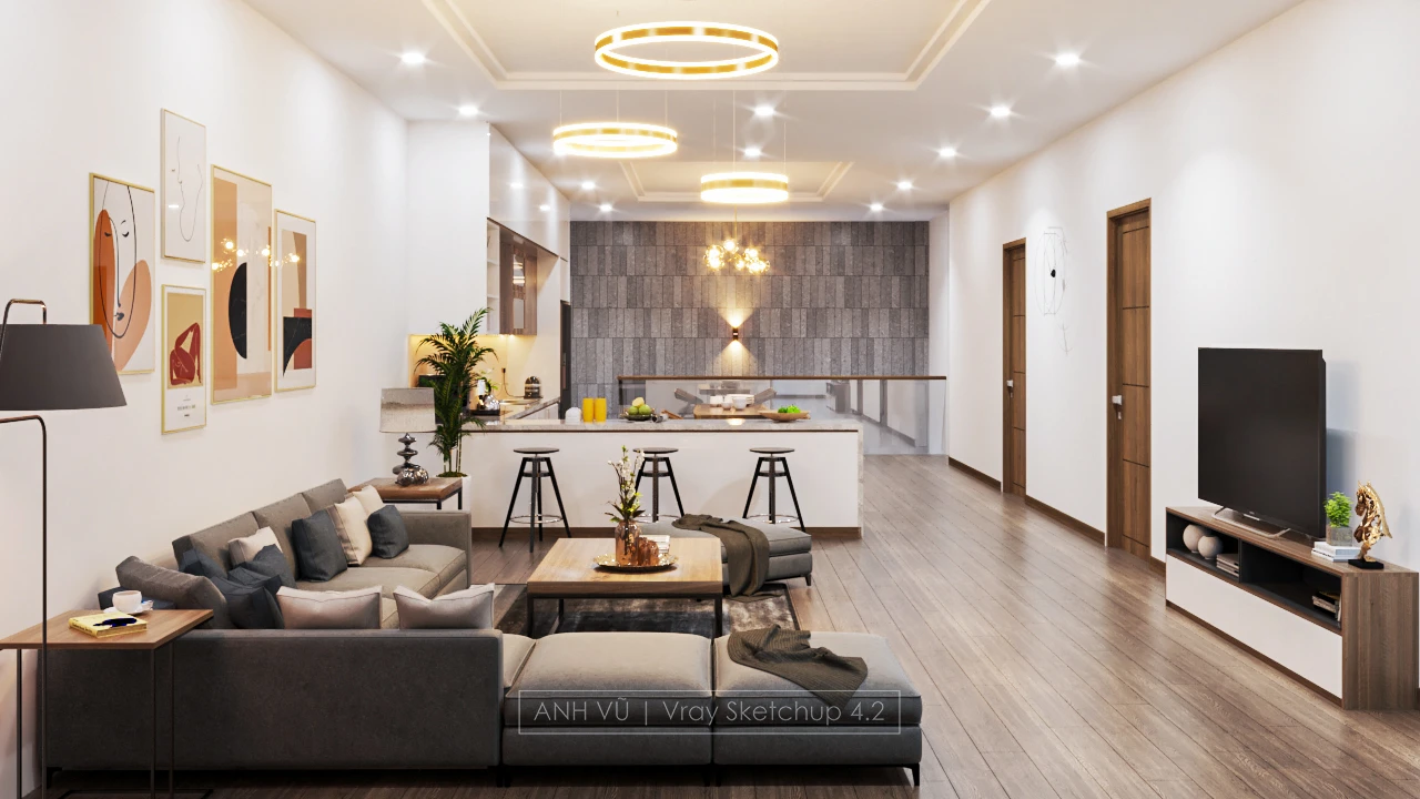 SketchUp Free Living Room - Dining Room SketchUp Model Free Vray Modern Download ID 218000151 (Anh Vu)