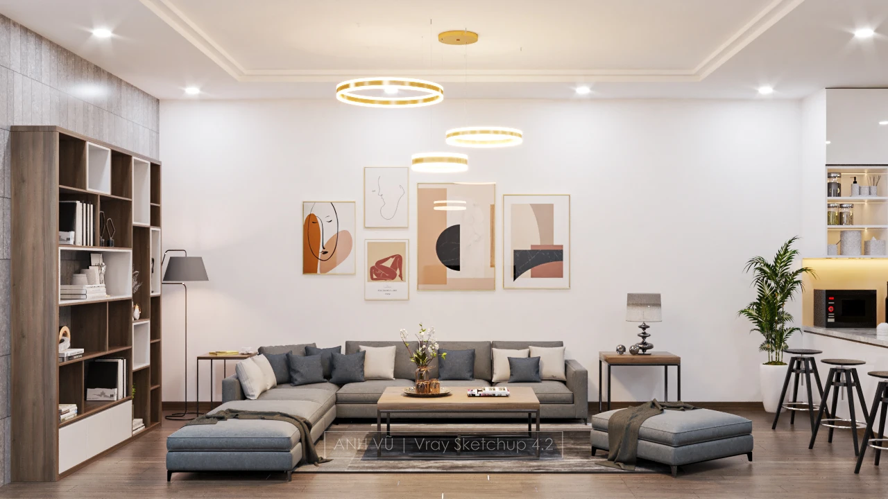 SketchUp Free Living Room - Dining Room SketchUp Model Free Vray Modern Download ID 218000151 (Anh Vu)