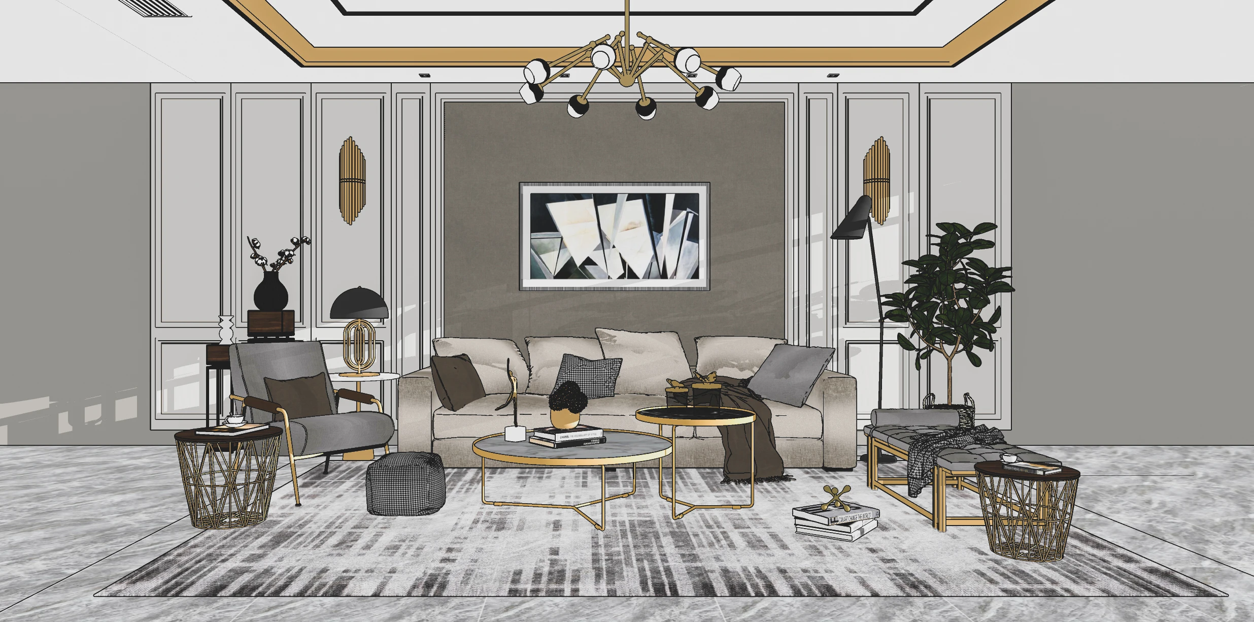 SketchUp Free Living Room Enscape Model Free Download Modern ID 100000188 (Long Bup)