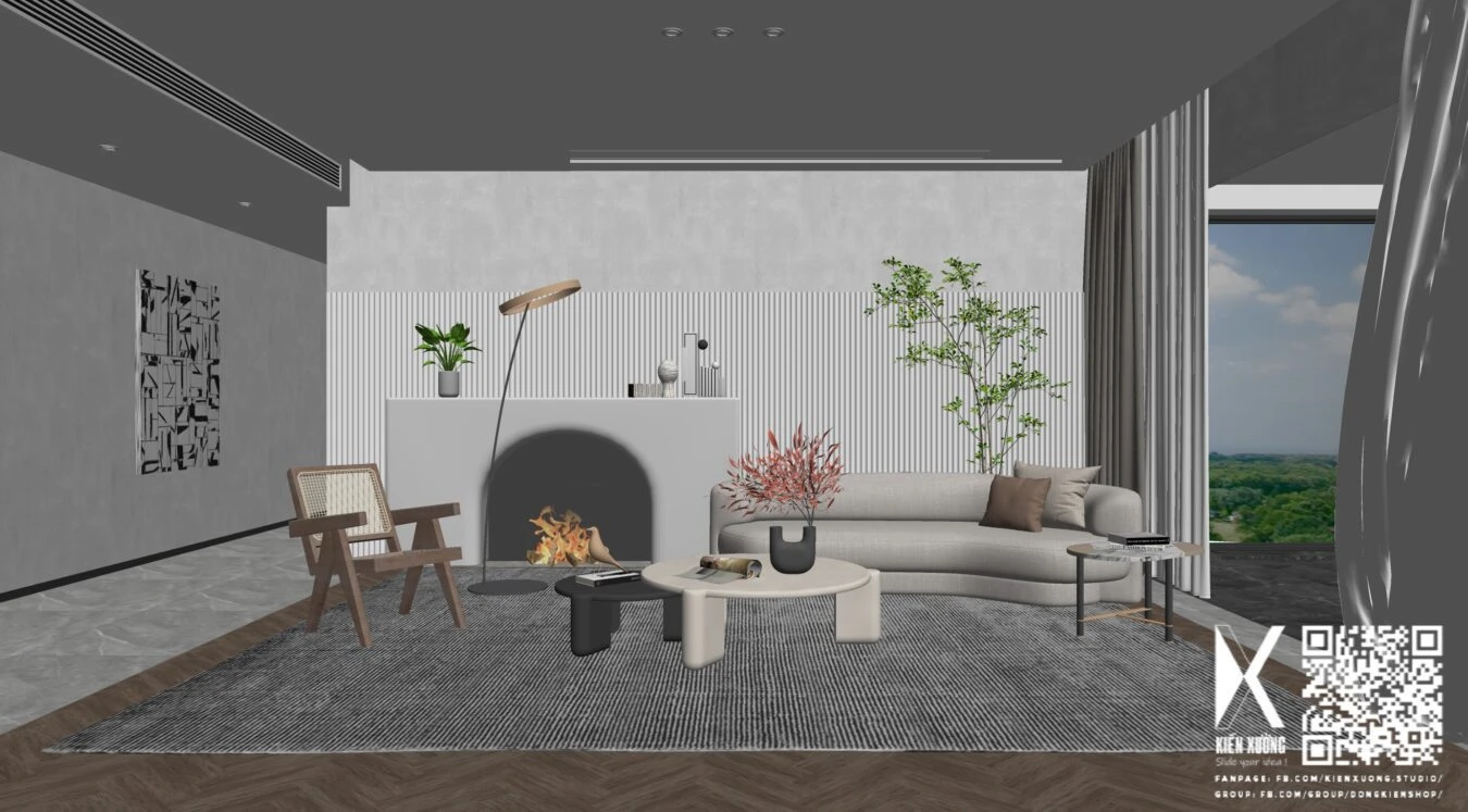 Living Room SketchUp 3D Model Free Download Modern ID 100000339 (Sang Bui)