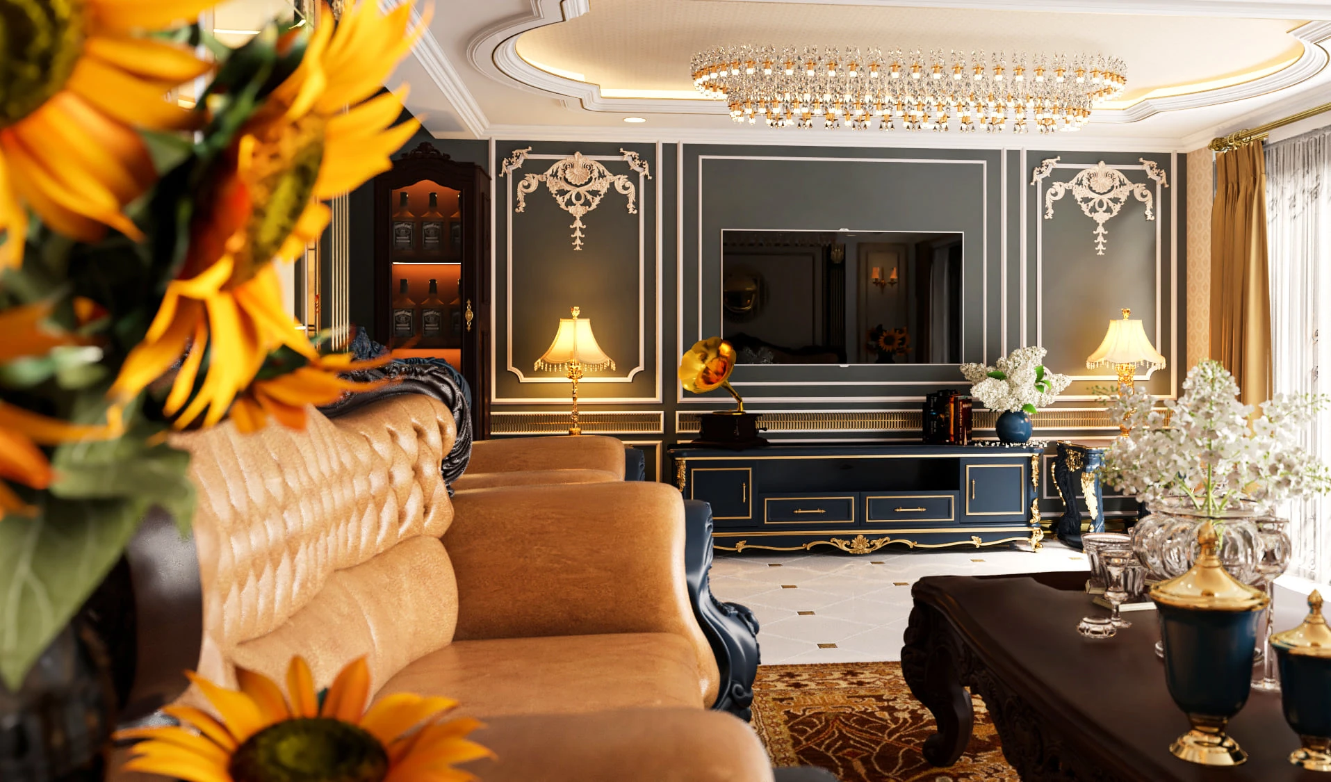 Living Room SketchUp Model Free Download Vray Classical ID 100000432 (Nguyen Dinh Quoc)