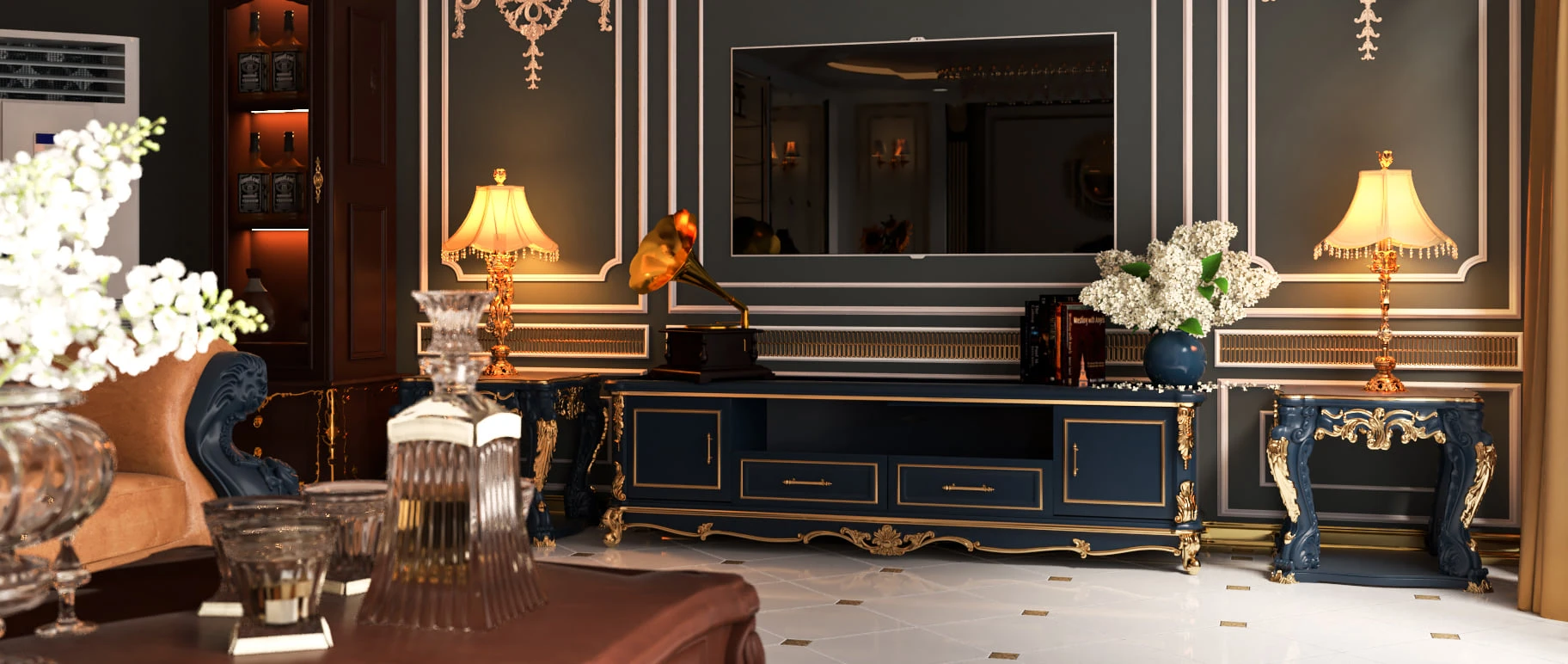 Living Room SketchUp Model Free Download Vray Classical ID 100000432 (Nguyen Dinh Quoc)