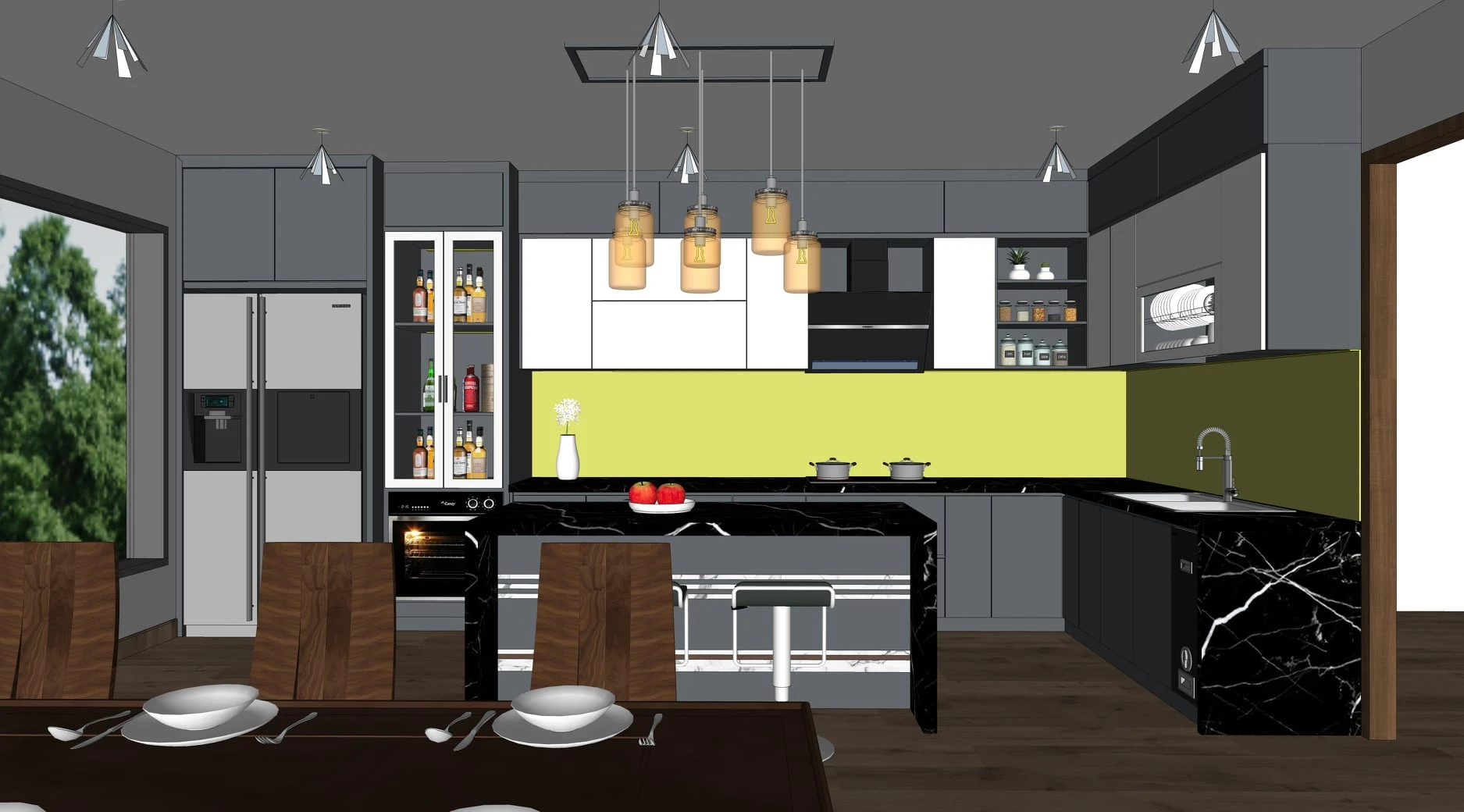 SketchUp Free Modern Enscape Living Room And Dining Room Free Sketchup Models Download ID 218000110 (To Dinh Thanh)