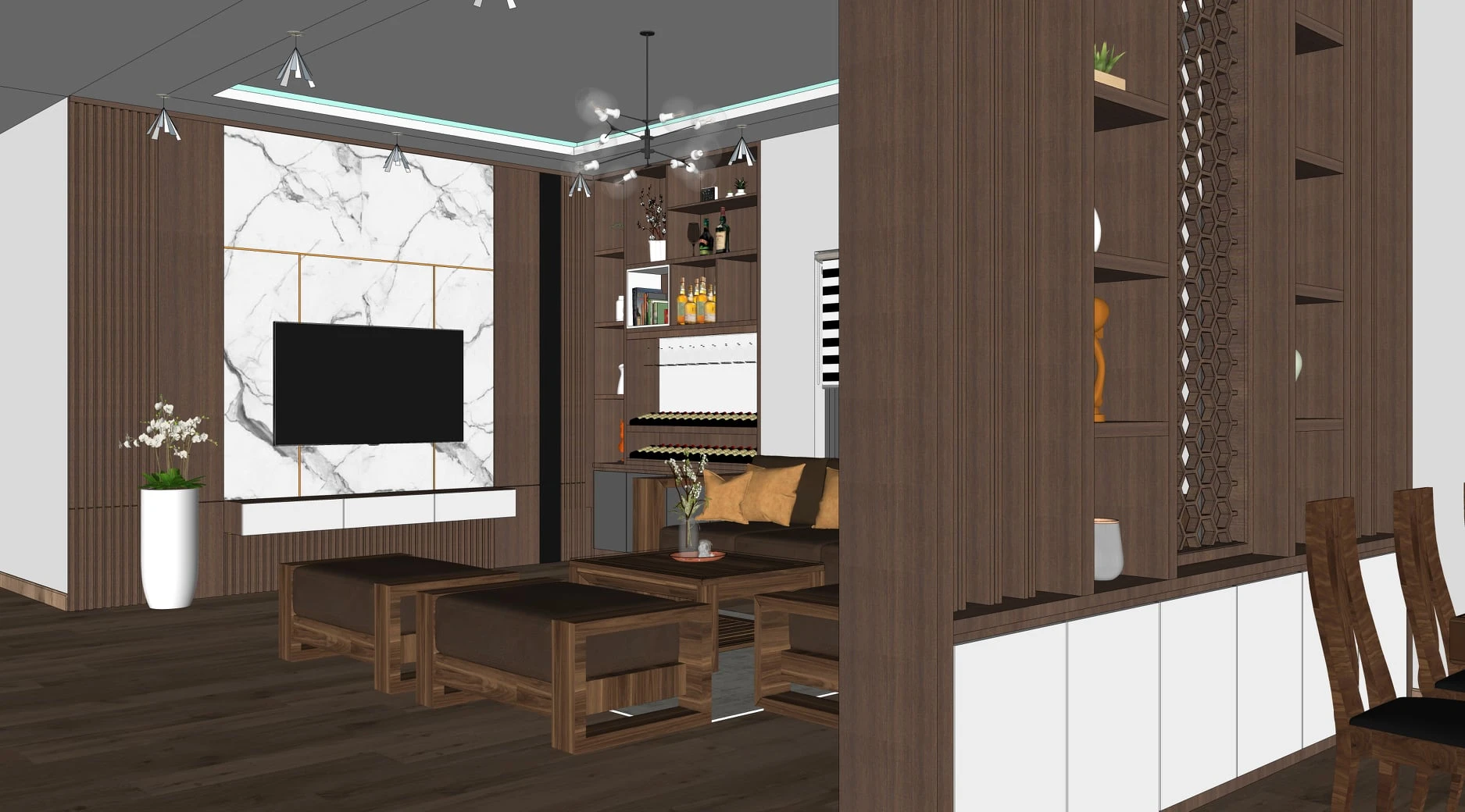 SketchUp Free Modern Enscape Living Room And Dining Room Free Sketchup Models Download ID 218000110 (To Dinh Thanh)