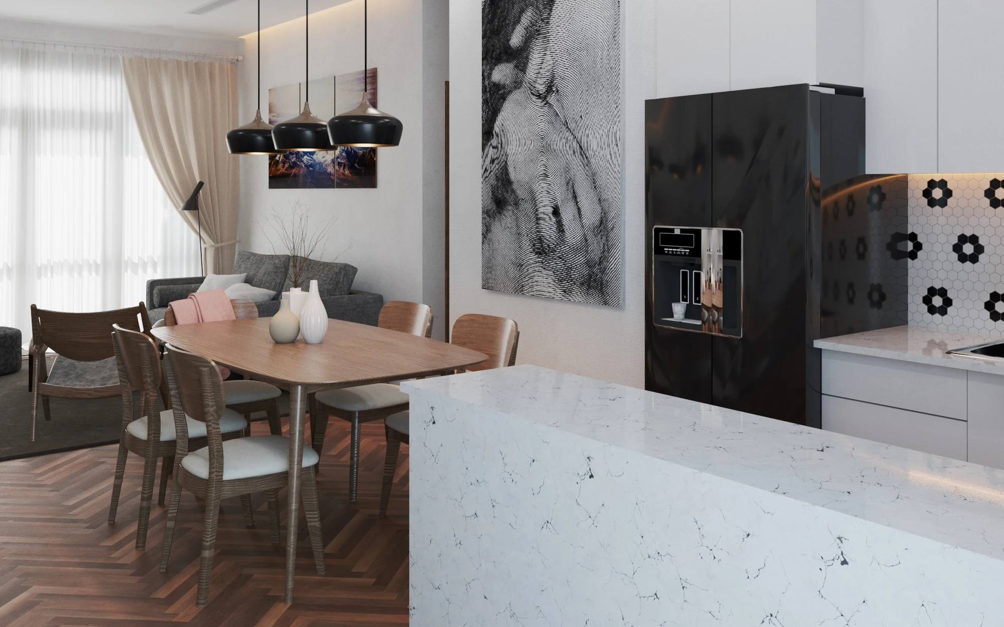 Modern Living Room And Dining Room Free Sketchup Models Download ID 218000056 (Thoai Tran)