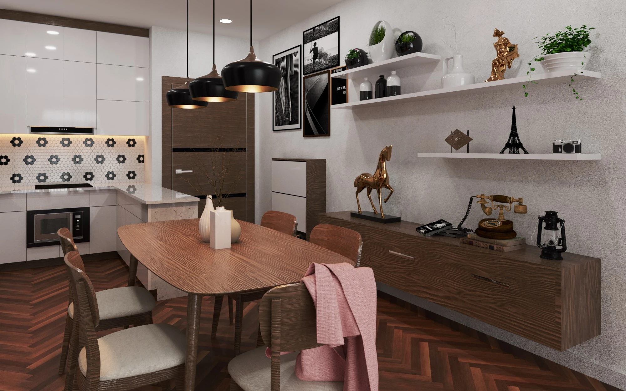 Modern Living Room And Dining Room Free Sketchup Models Download ID 218000056 (Thoai Tran)