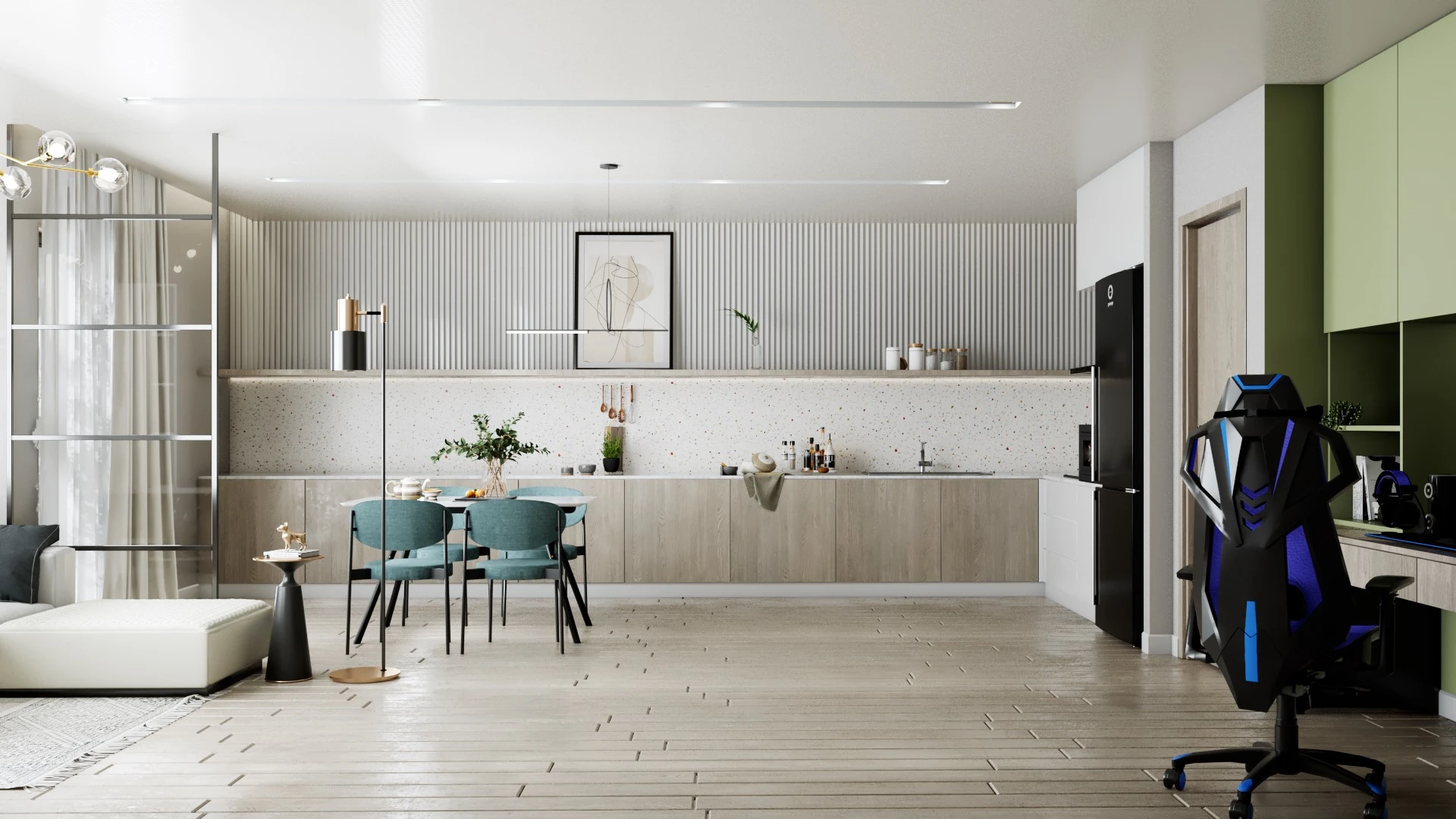 Modern Vray Living Room And Dining Room Free Sketchup Models Download ID 218000080 (KT Nha Dep)