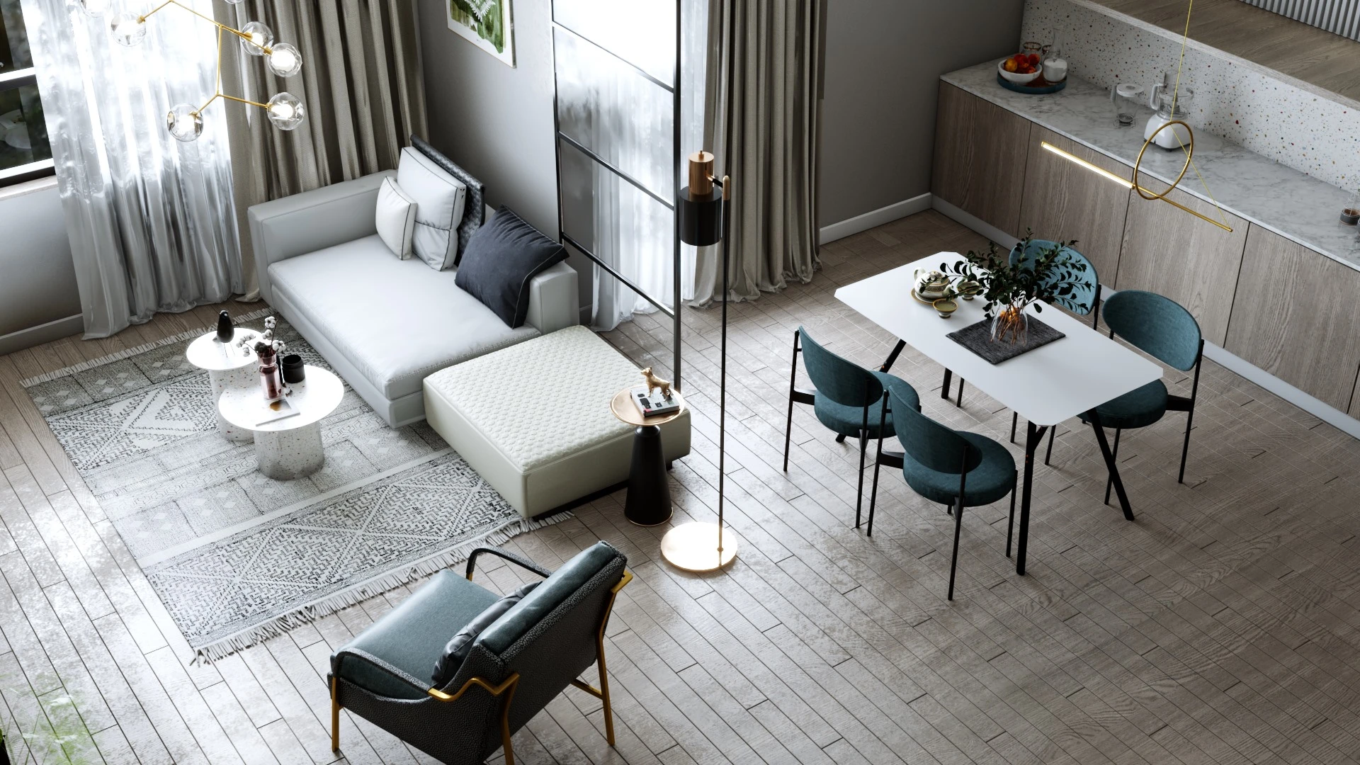 Modern Vray Living Room And Dining Room Free Sketchup Models Download ID 218000080 (KT Nha Dep)