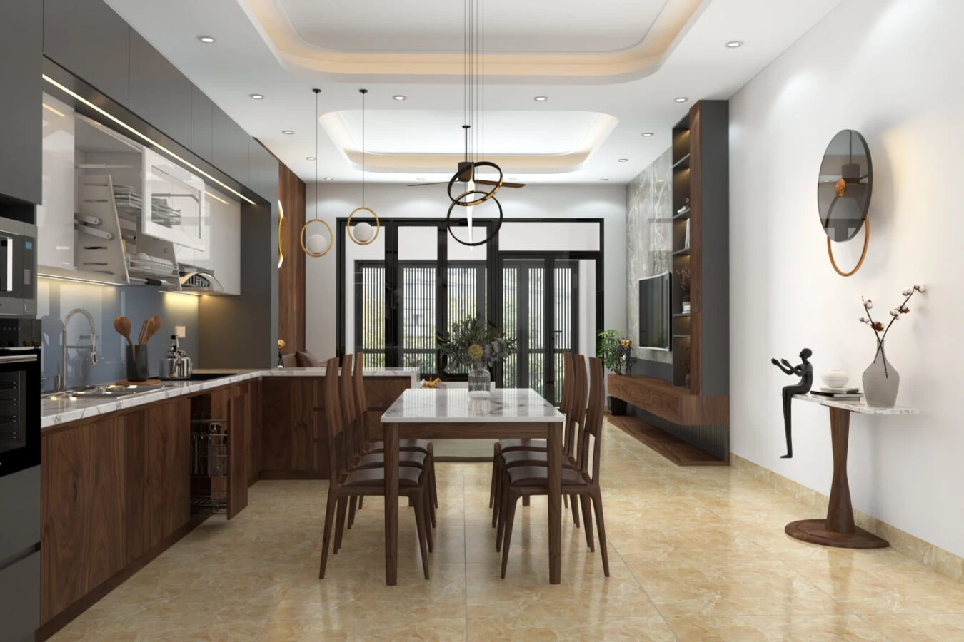 Modern Vray Living Room - Dining Room Free SketchUp Models Download ID 218000118 (Dung Nguyen)
