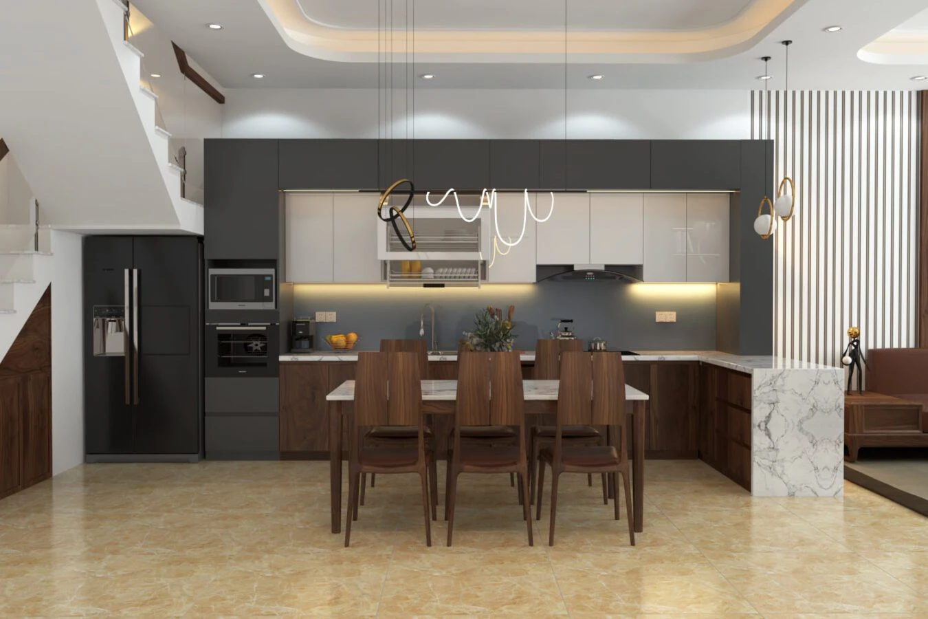 Modern Vray Living Room - Dining Room Free SketchUp Models Download ID 218000118 (Dung Nguyen)