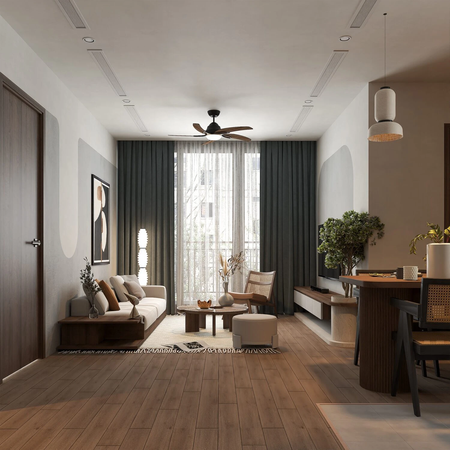 Modern Vray Living Room - Dining Room Free SketchUp Models Download ID 218000172 (Quoc Khanh)