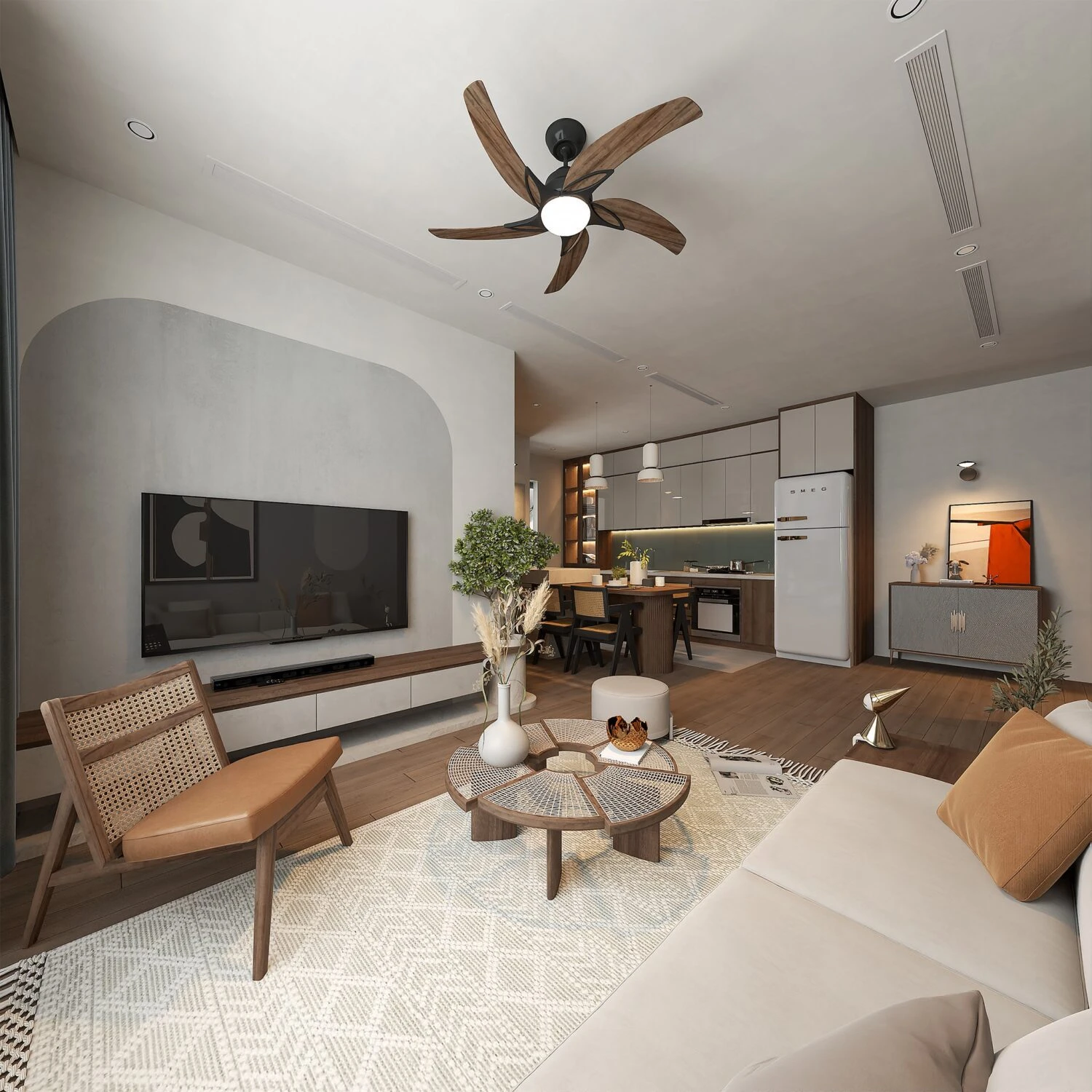 Modern Vray Living Room - Dining Room Free SketchUp Models Download ID 218000172 (Quoc Khanh)