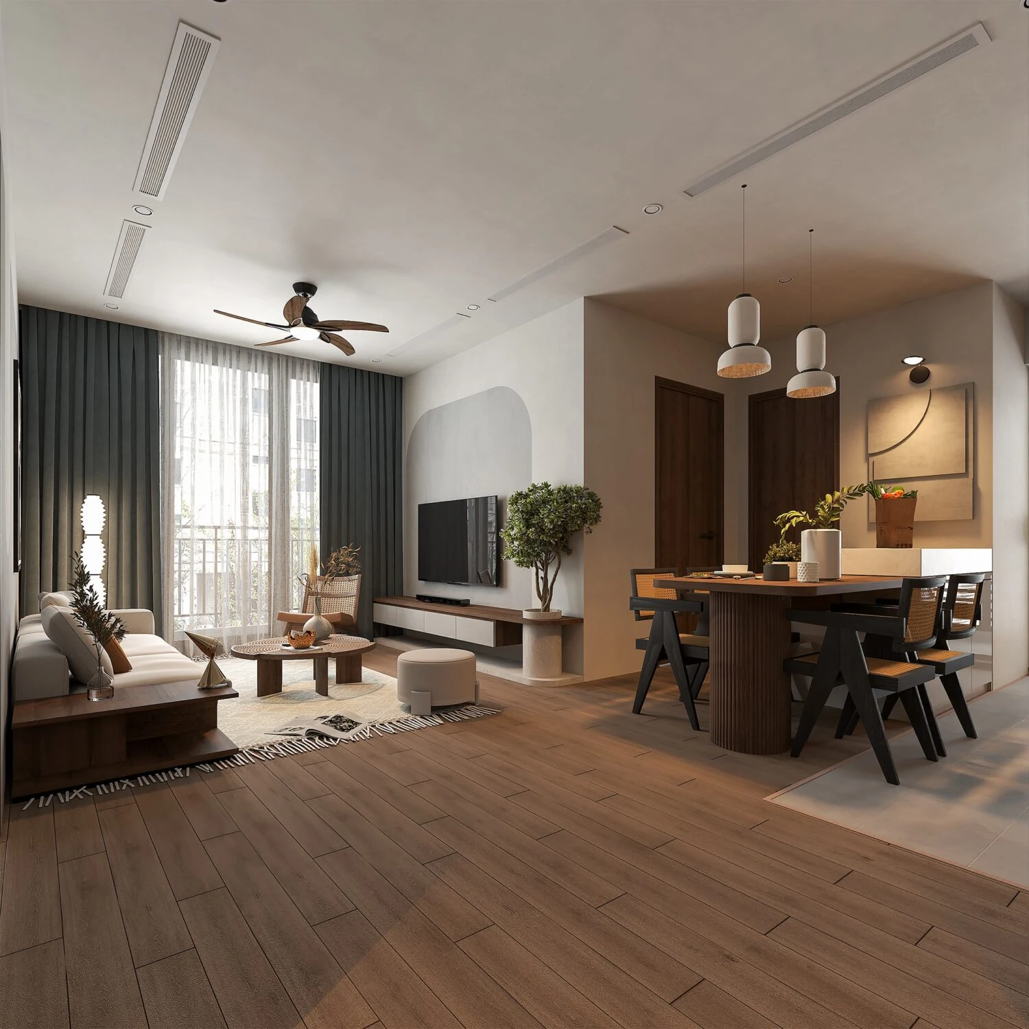 Modern Vray Living Room - Dining Room Free SketchUp Models Download ID 218000172 (Quoc Khanh)