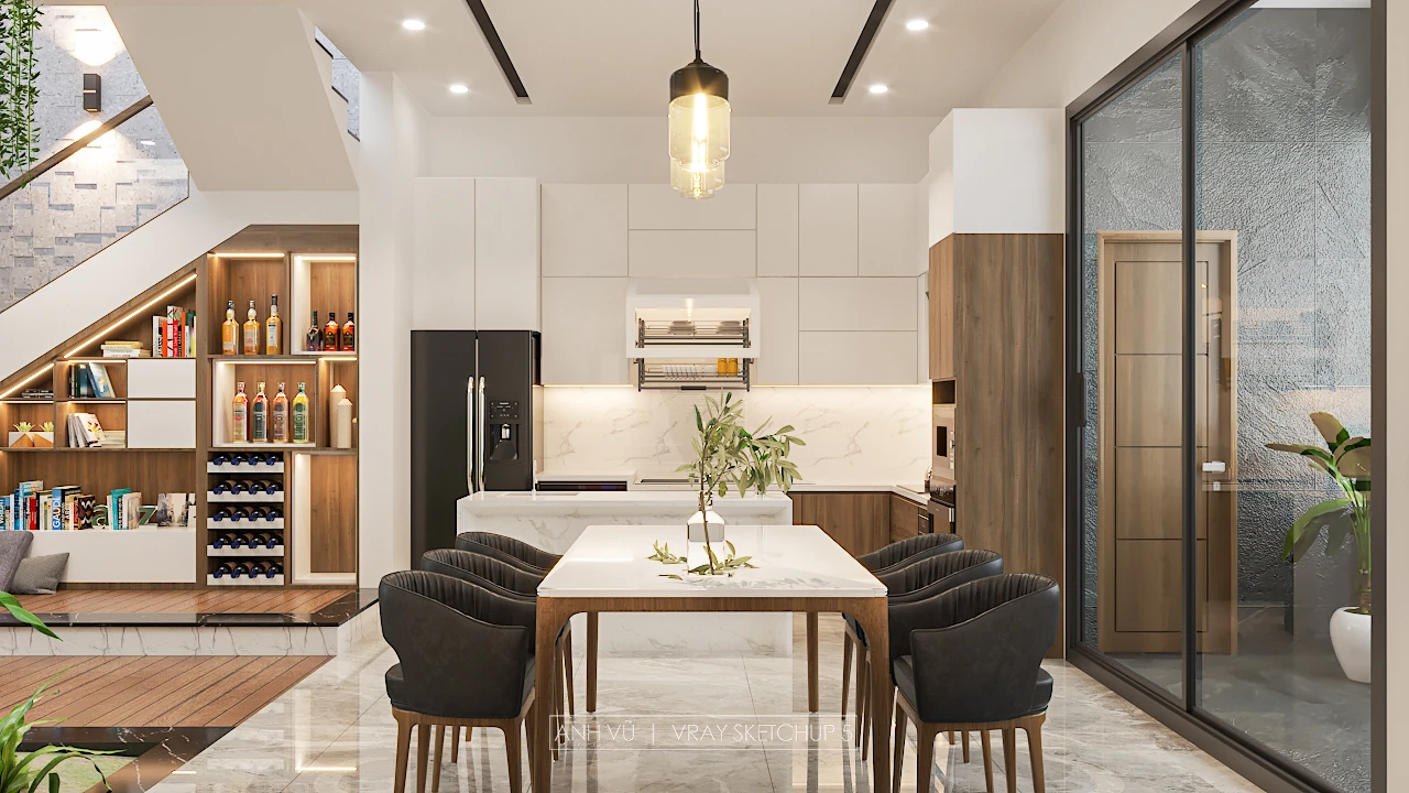 Modern Vray Living Room - Dining Room SketchUp 3D Model Free Download ID 218000160 (Tran Nguyen Anh Vu)