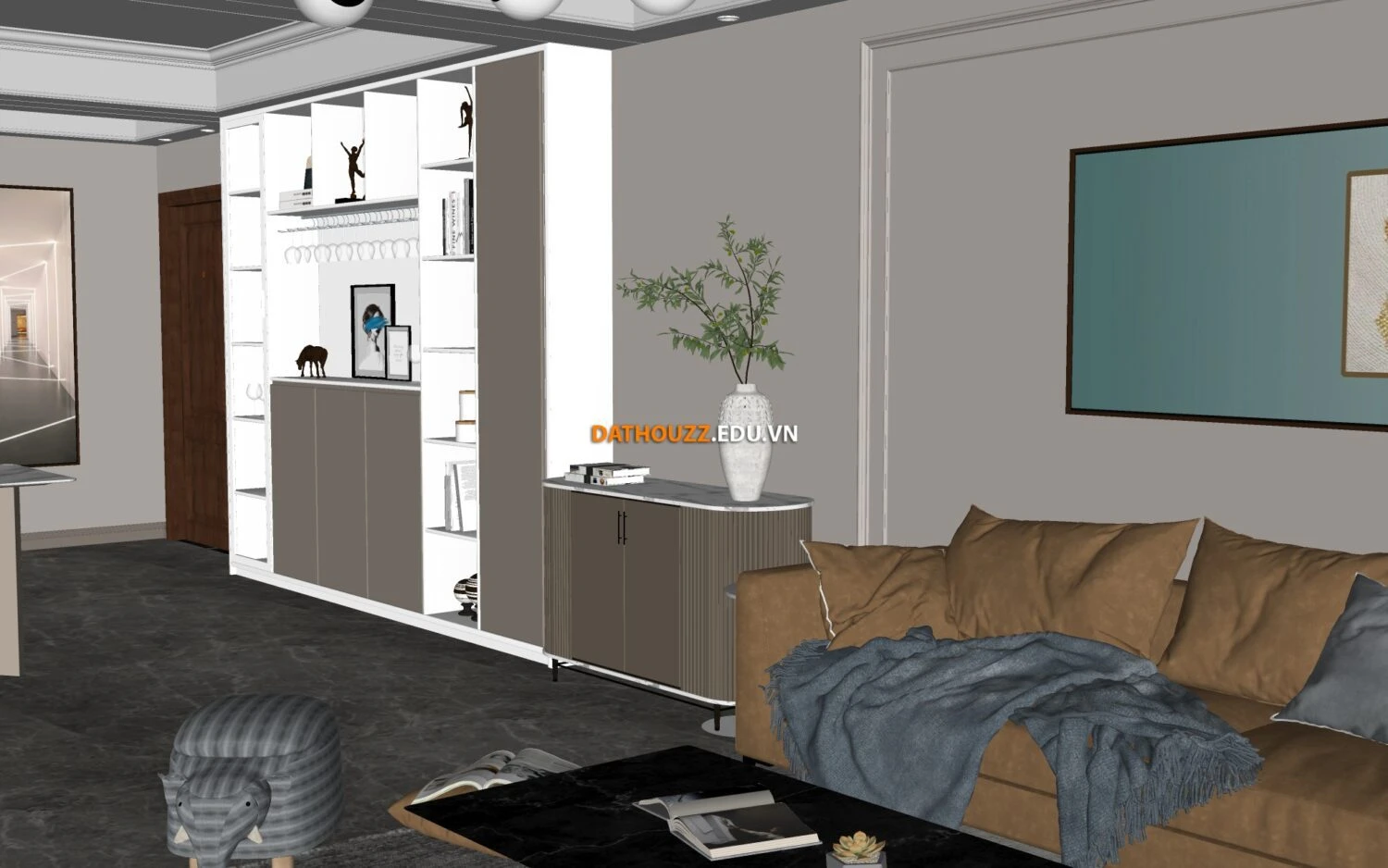 SketchUp 3D Model Free Download Enscape Modern Living Room ID 100000410 (Dat Houzz)