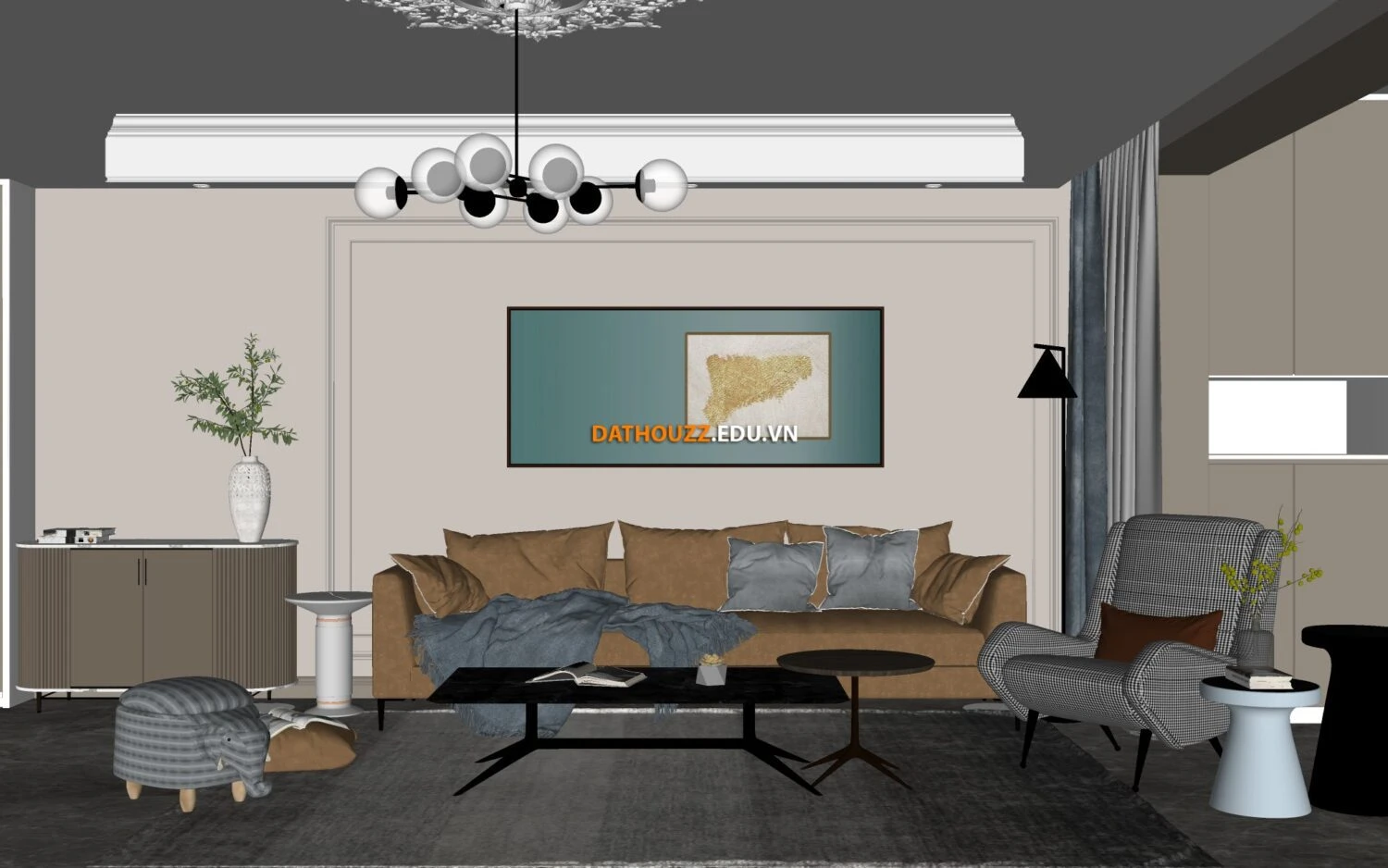 SketchUp 3D Model Free Download Enscape Modern Living Room ID 100000410 (Dat Houzz)