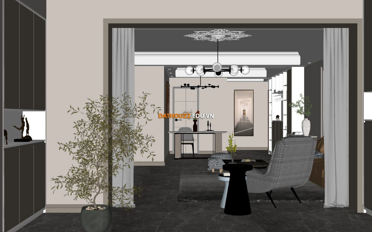 SketchUp 3D Model Free Download Enscape Modern Living Room ID 100000410 (Dat Houzz)