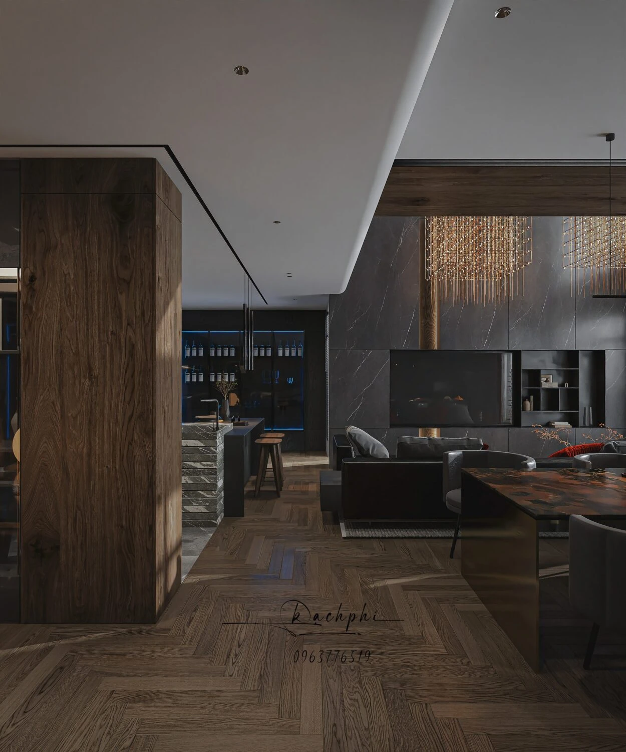 SketchUp Model Download Modern Living Room - Dining Room Vantage Free ID 218000189 (Phi Bach)