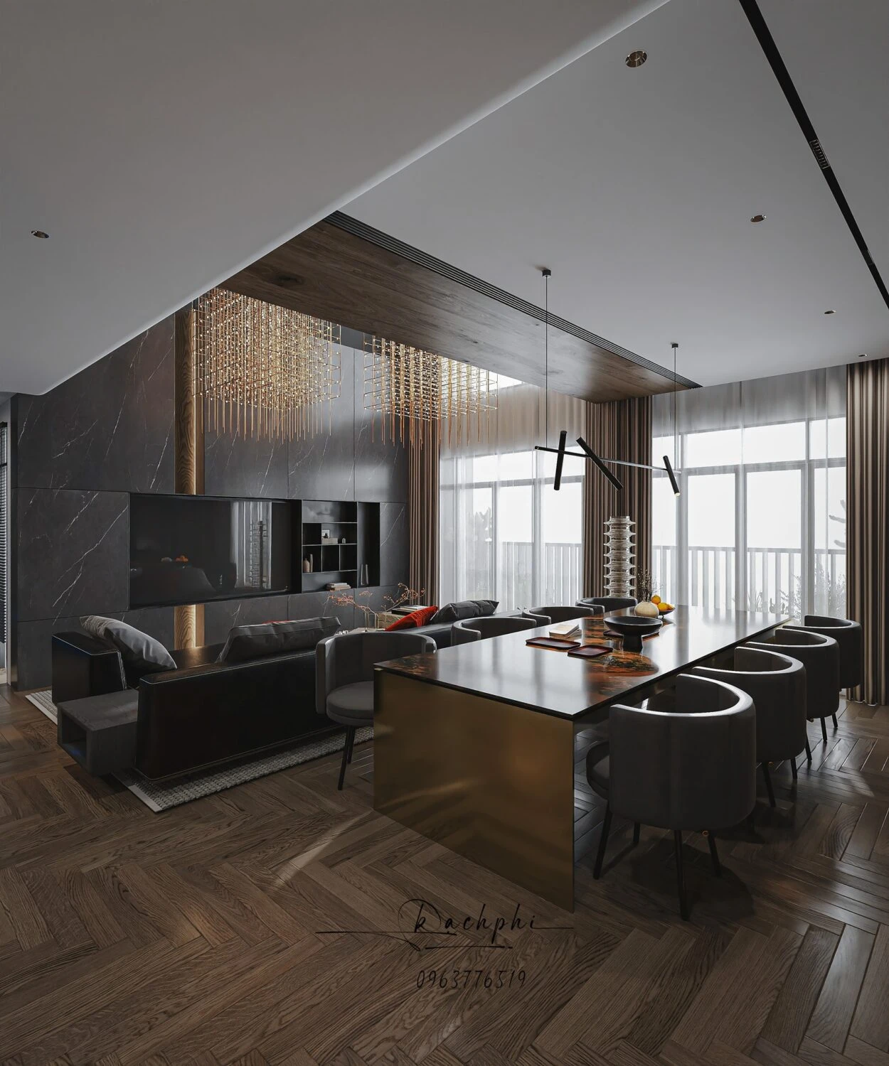 SketchUp Model Download Modern Living Room - Dining Room Vantage Free ID 218000189 (Phi Bach)