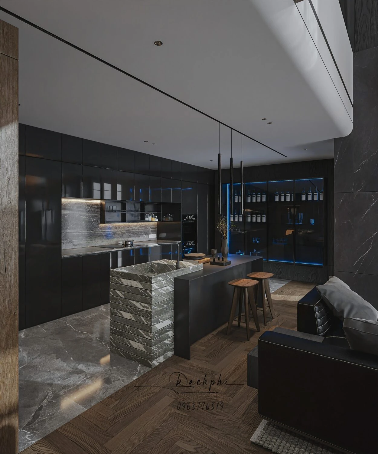 SketchUp Model Download Modern Living Room - Dining Room Vantage Free ID 218000189 (Phi Bach)