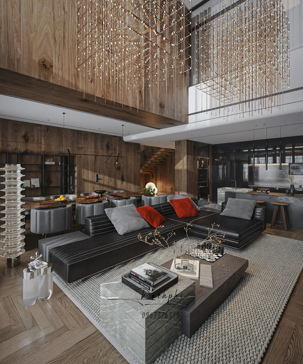 SketchUp Model Download Modern Living Room - Dining Room Vantage Free ID 218000189 (Phi Bach)