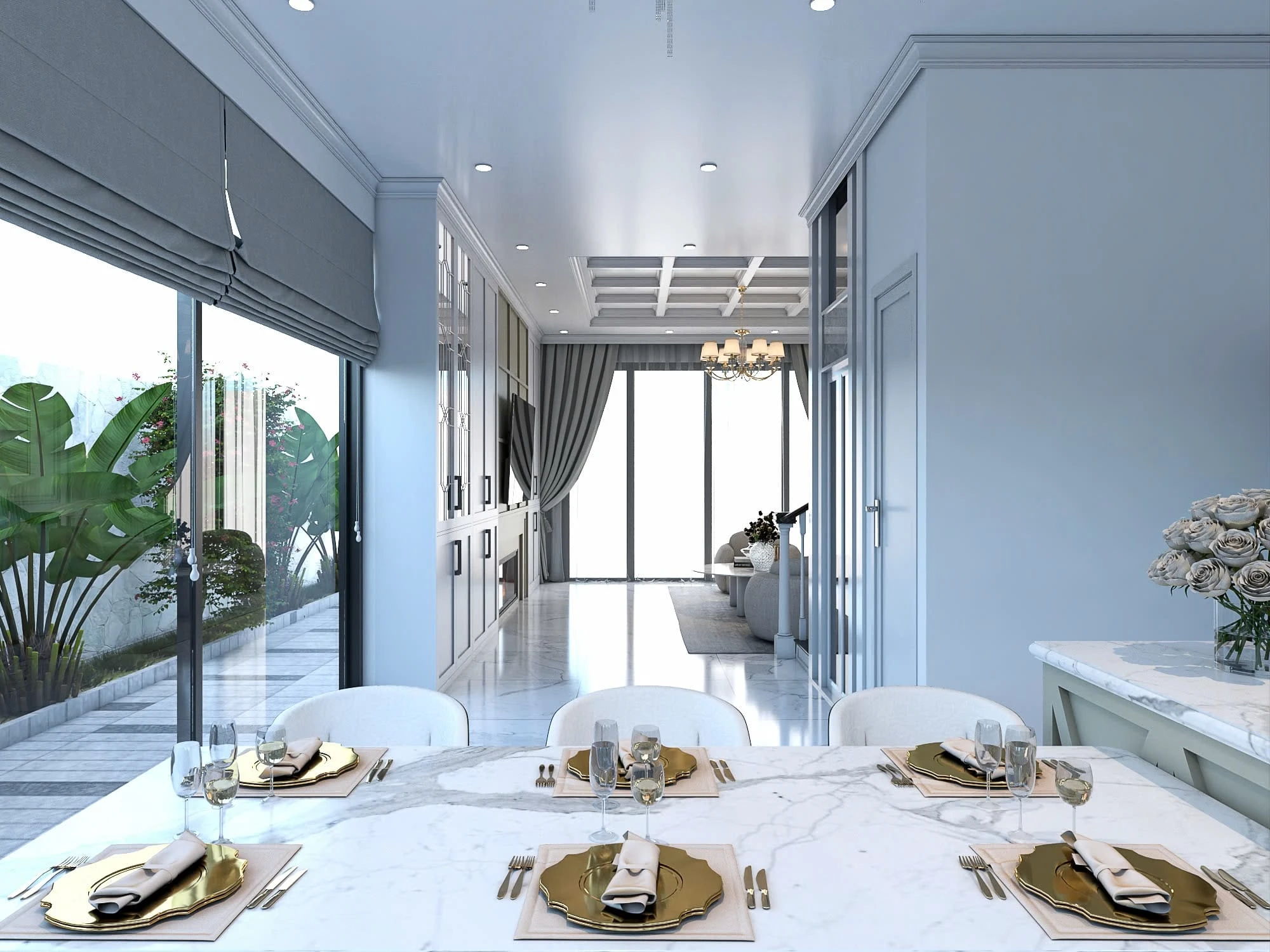 SketchUp Model Download Neo Classic Living Room - Dining Room Vray Free ID 218000219 (Tran Tien)