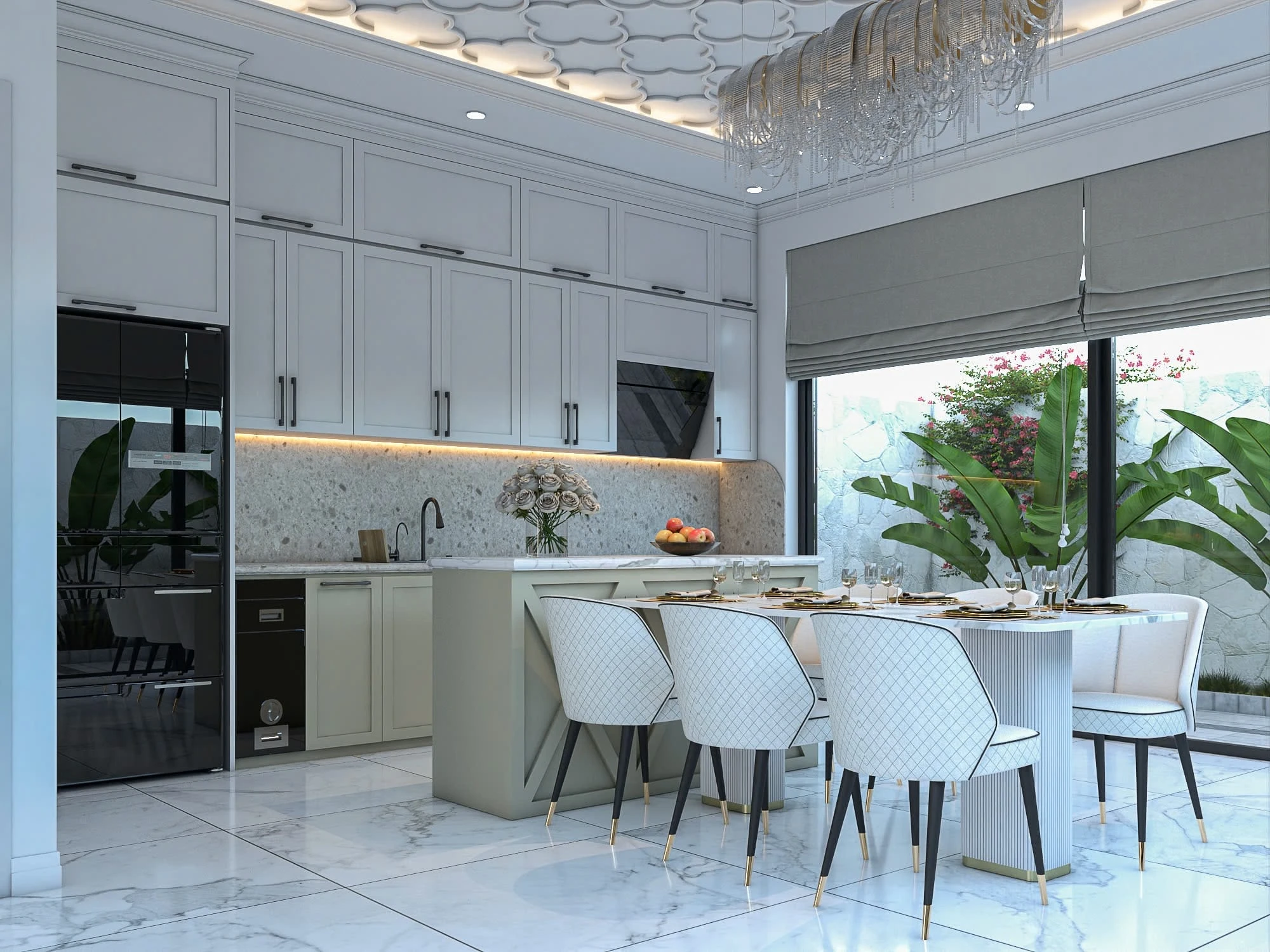 SketchUp Model Download Neo Classic Living Room - Dining Room Vray Free ID 218000219 (Tran Tien)