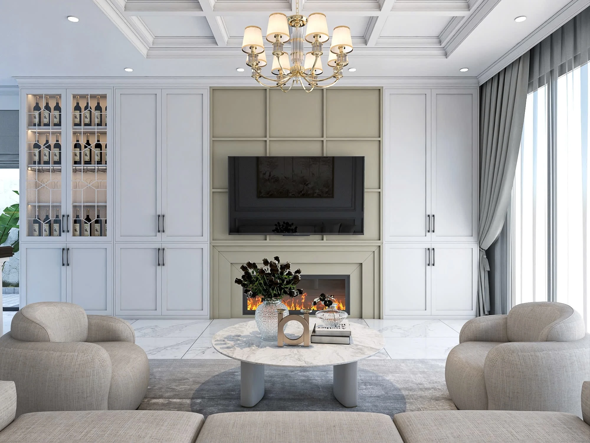 SketchUp Model Download Neo Classic Living Room - Dining Room Vray Free ID 218000219 (Tran Tien)