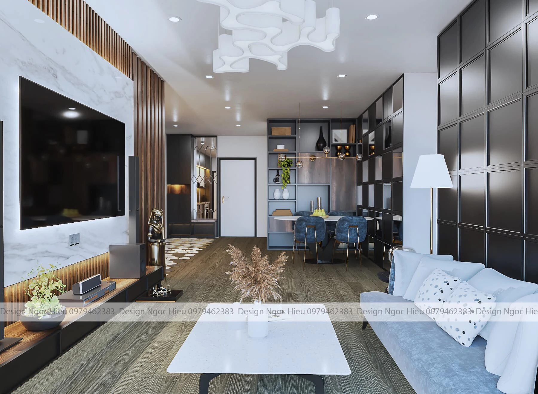 SketchUp Model Free Download Modern Living Room - Dining Room Vray ID 218000123 (Ngoc Hieu)