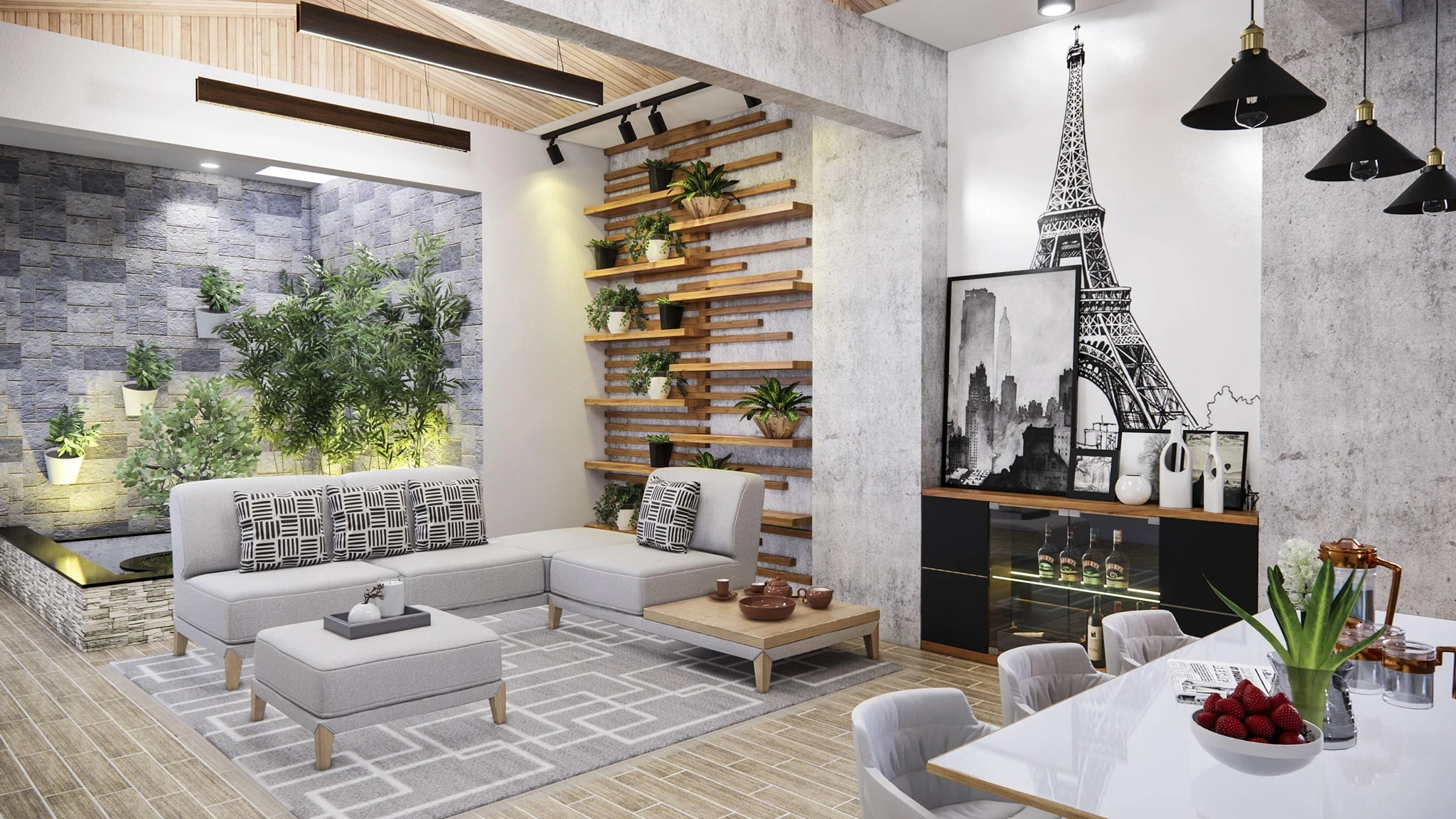 SketchUp Free Sketchup Model Free Download Modern Living Room And Dining Room Enscape ID 218000091 (Tran Phuc Loc)