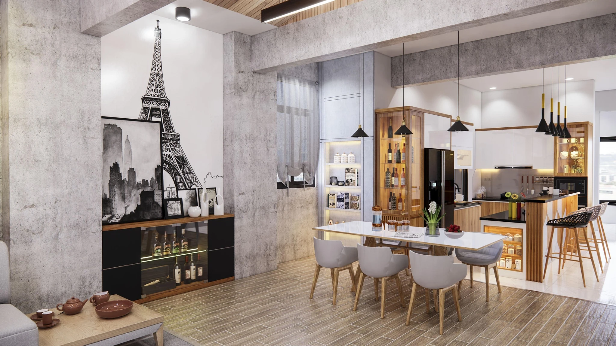 SketchUp Free Sketchup Model Free Download Modern Living Room And Dining Room Enscape ID 218000091 (Tran Phuc Loc)