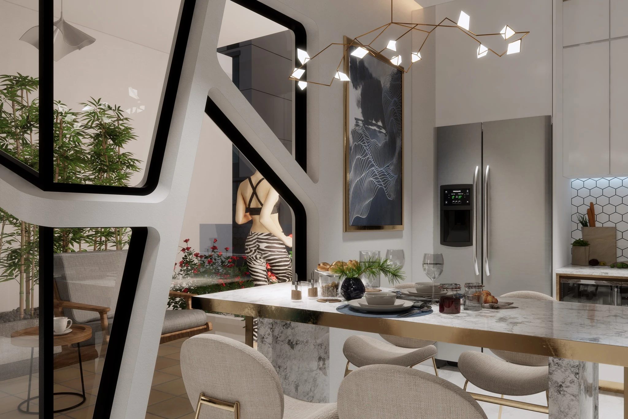 Sketchup Scene Download Enscape Modern Living Room And Dining Room Free ID 218000064 (Thoai Tran)