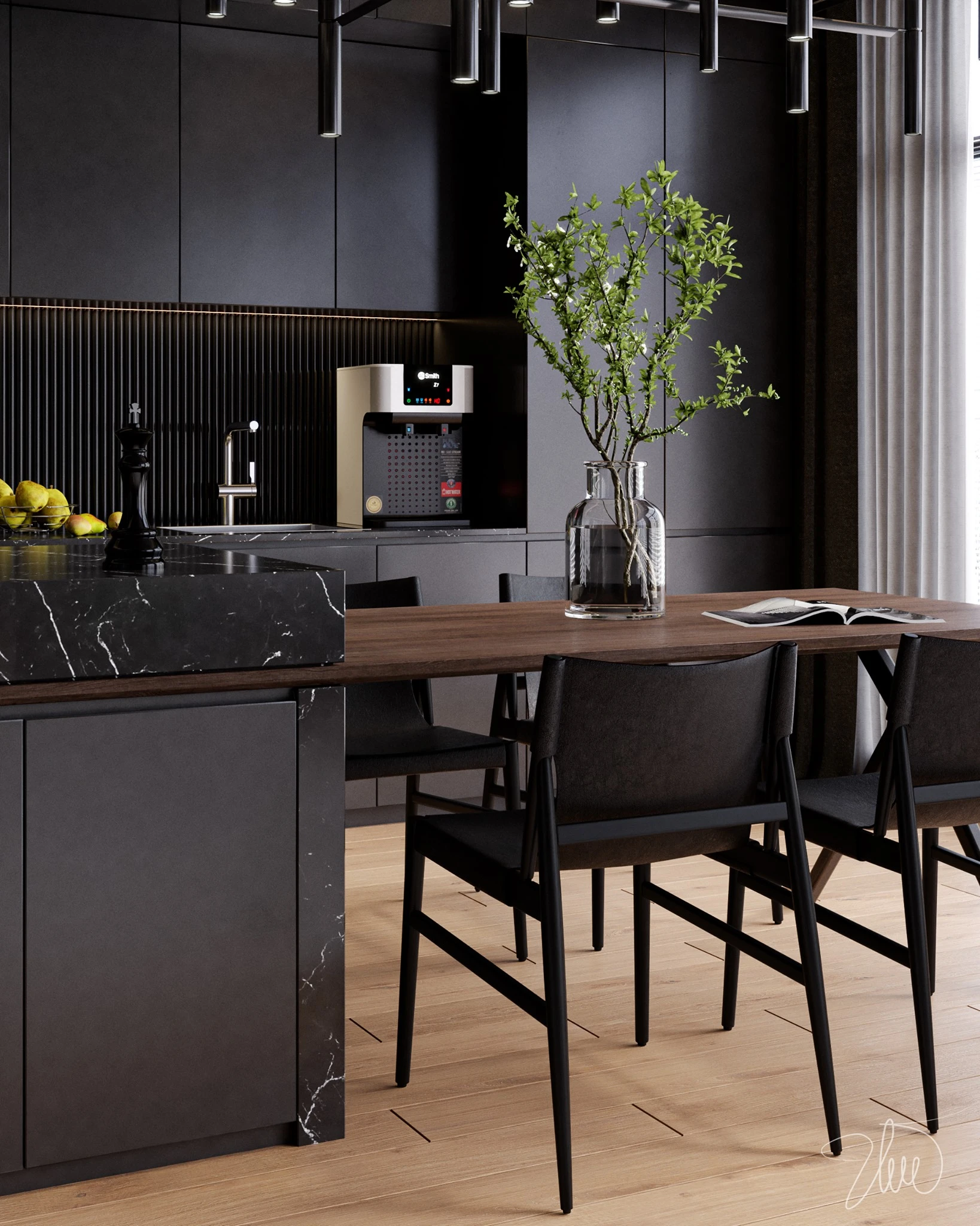 Sketchup Scene Download Vray Modern Living Room And Dining Room Free ID 218000094 (Huy Ung)