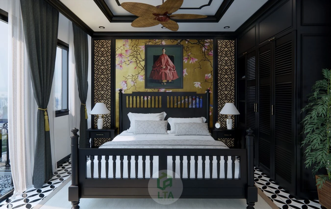 SketchUp Free Sketchup Scene Free Download Indochine Bedroom Enscape ID 101000528 (Cao Hoang Nhat Long)