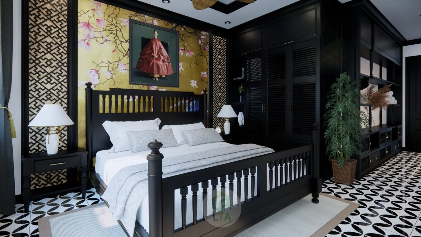 SketchUp Free Sketchup Scene Free Download Indochine Bedroom Enscape ID 101000528 (Cao Hoang Nhat Long)