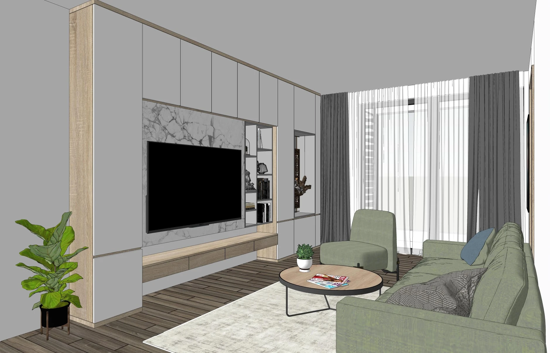Sketchup Scene Free Download Modern Living Room And Dining Room ID 218000049 (Dang Nam Quang)