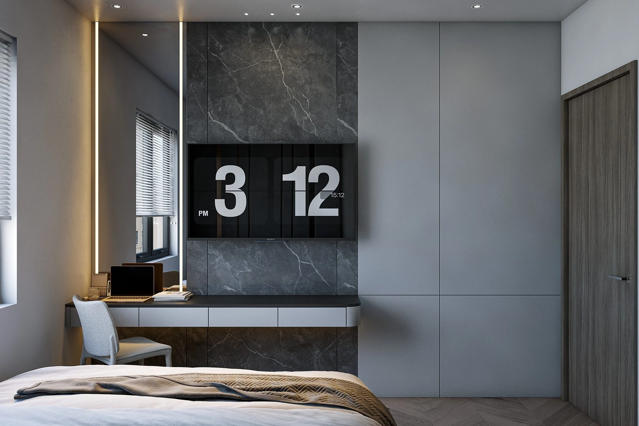 Vray Bedroom Free Sketchup Scene Download Modern ID 101000734 (Hieu Decor)