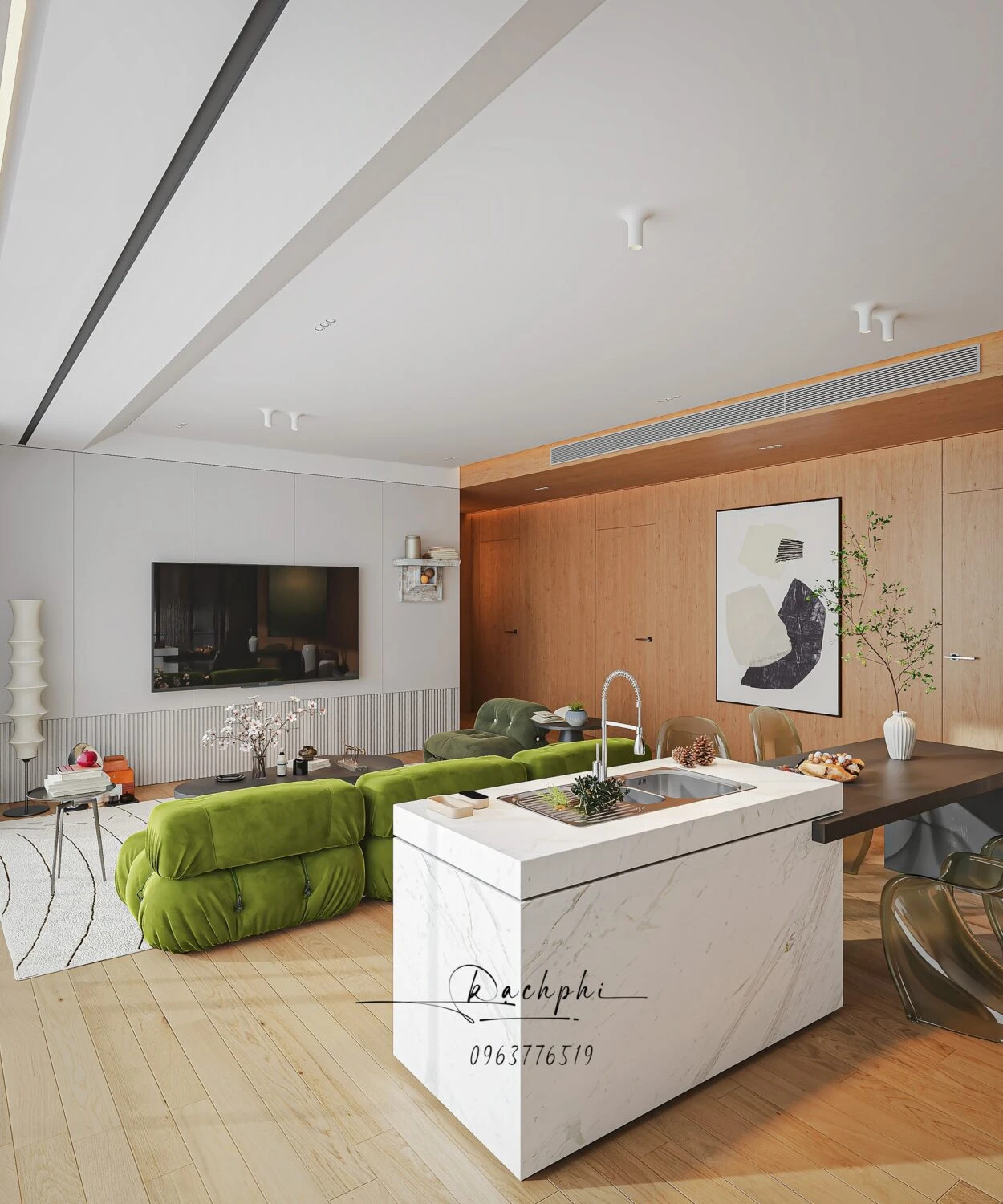 Vray Living Room - Dining Room Free SketchUp Models Download Modern ID 218000188 (Phi Bach)