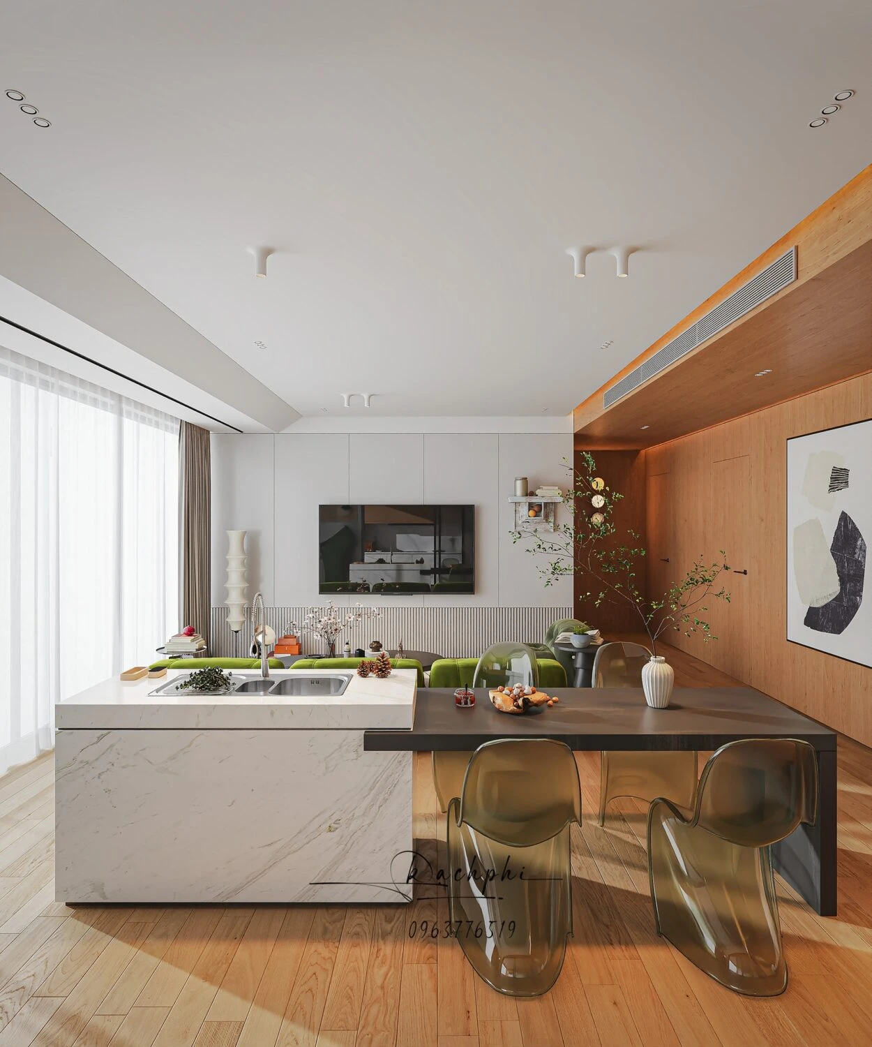 Vray Living Room - Dining Room Free SketchUp Models Download Modern ID 218000188 (Phi Bach)