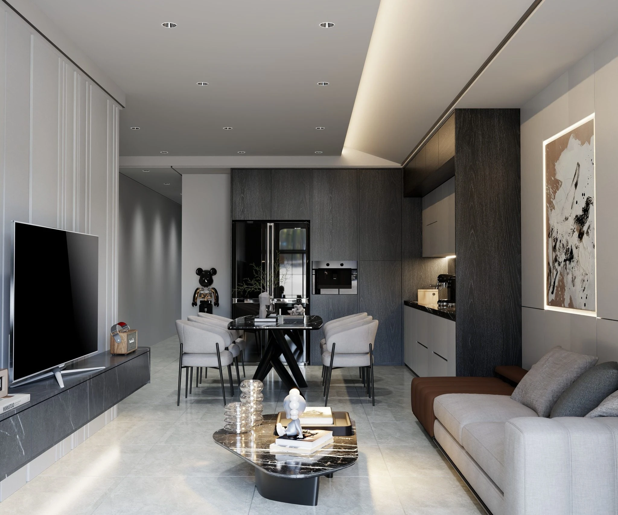 Vray Living Room - Dining Room Free SketchUp Models Download Modern ID 218000218 (Hung Duong Do)